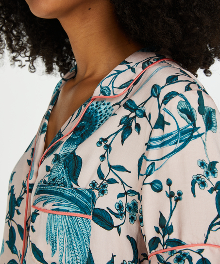 Vævet pyjamasjakke med korte ærmer, Lyserød