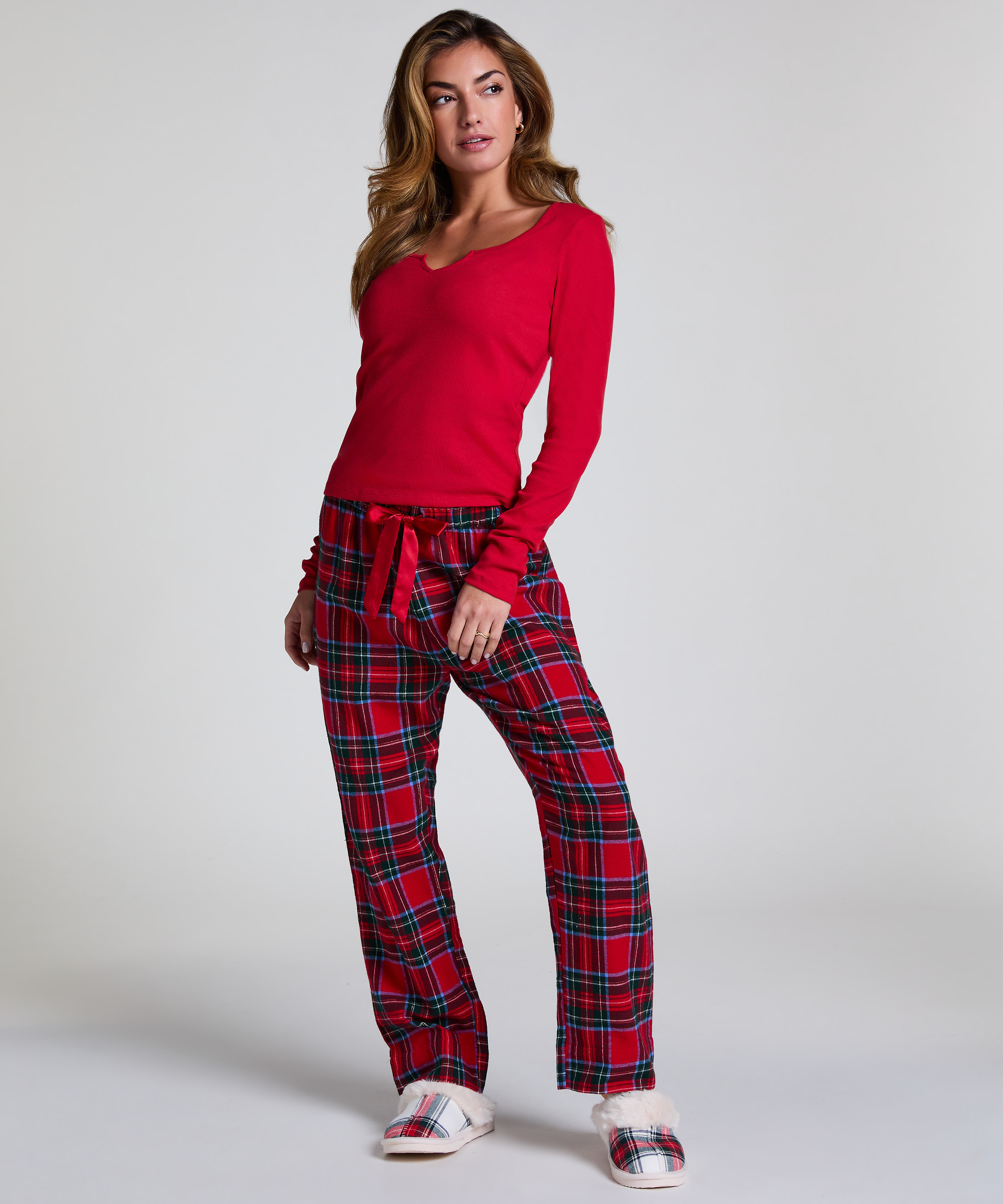 Langærmet top med V-hals, Rød, main