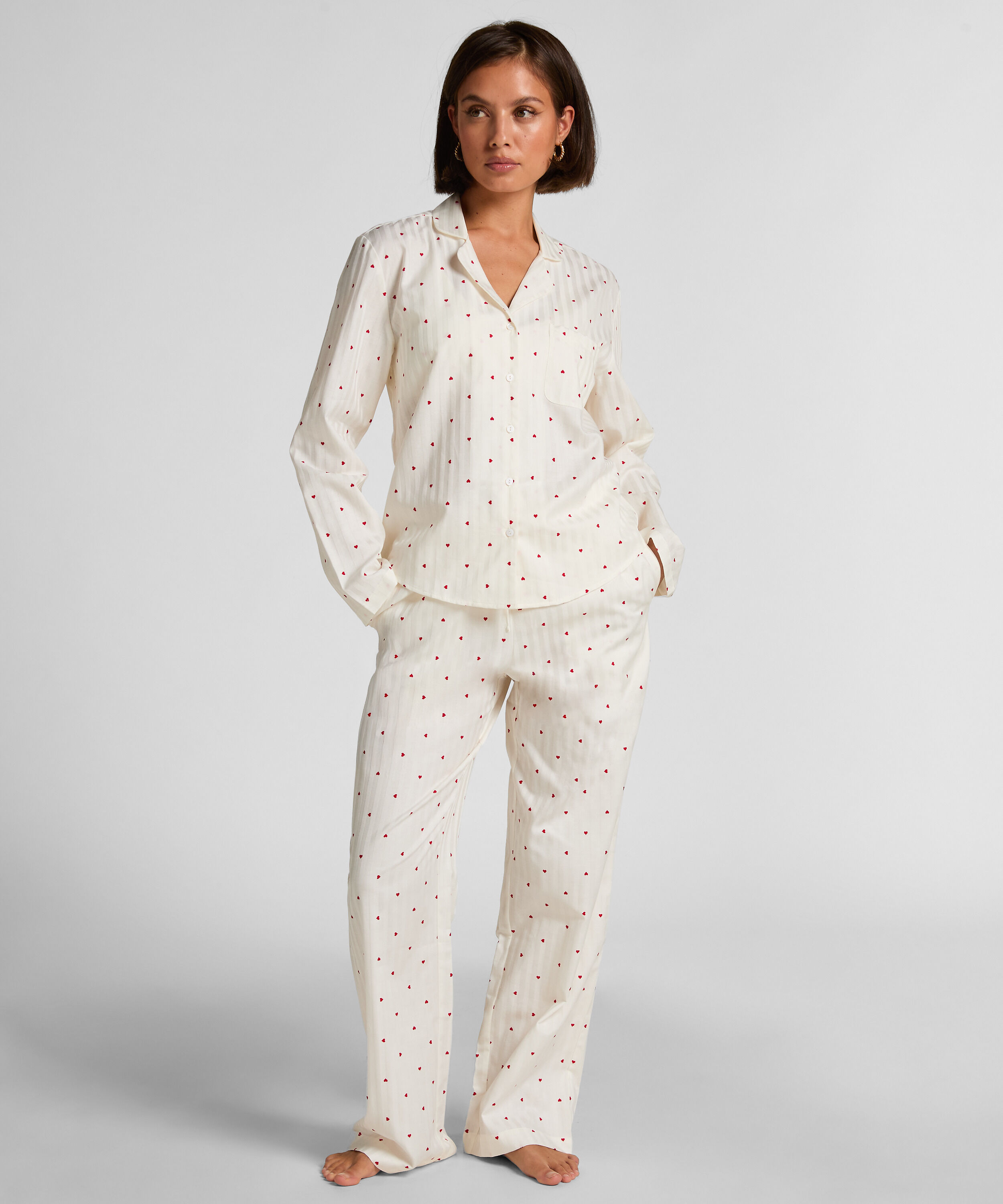 Pyjamassæt i bomuld med hjerter, Hvid