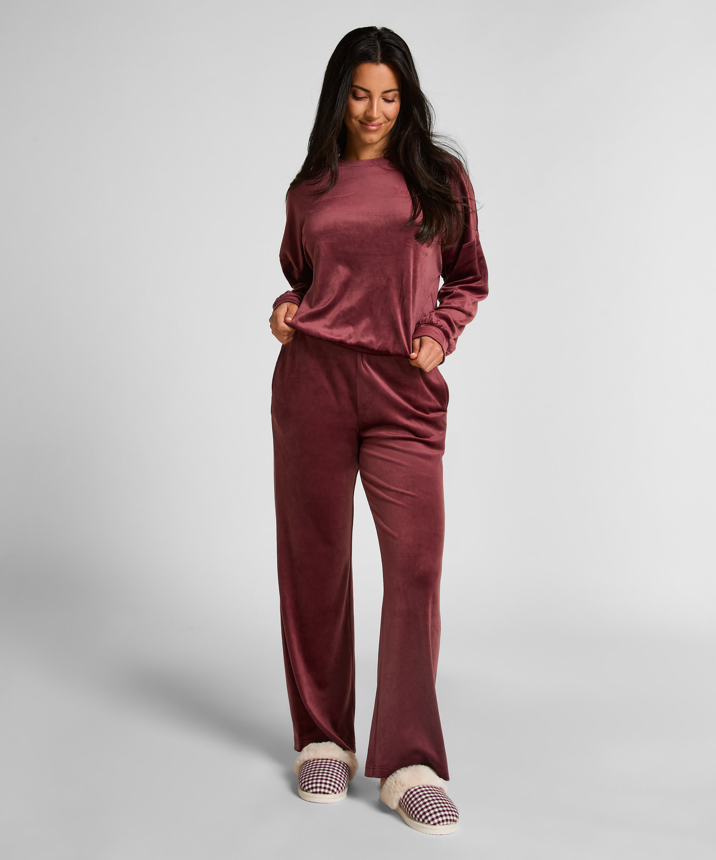 Pyjamasbukser i velour, Rød