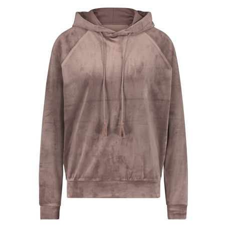Hoodie i velours, Brun