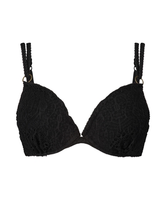 Formstøbt push-up-bikinitop med bøjle Crochet Størrelse A - E, sort