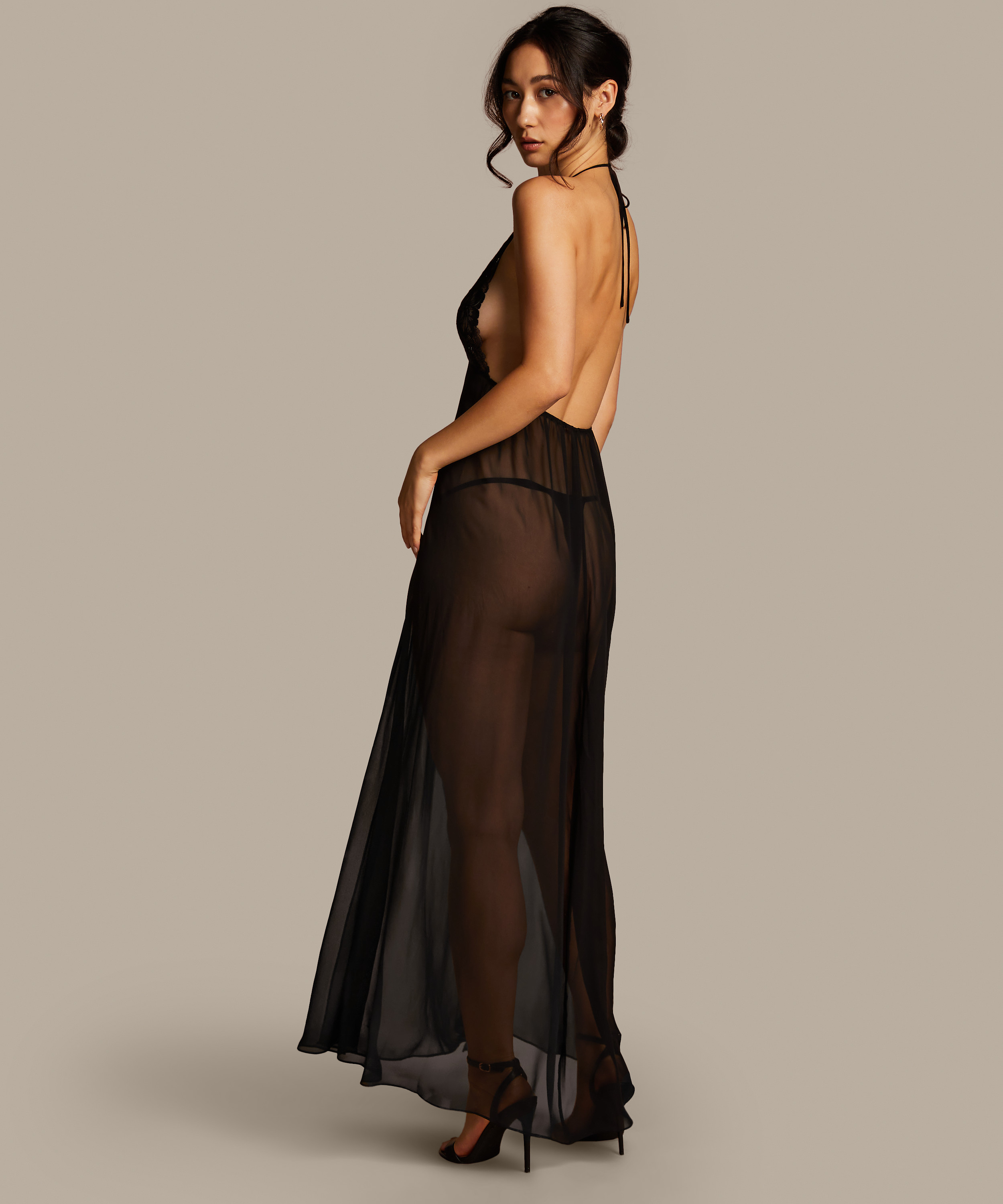 Satin-chiffonkjole Lily, Sort, main