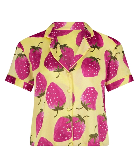 Kort&aelig;rmet satinjakke, Gul