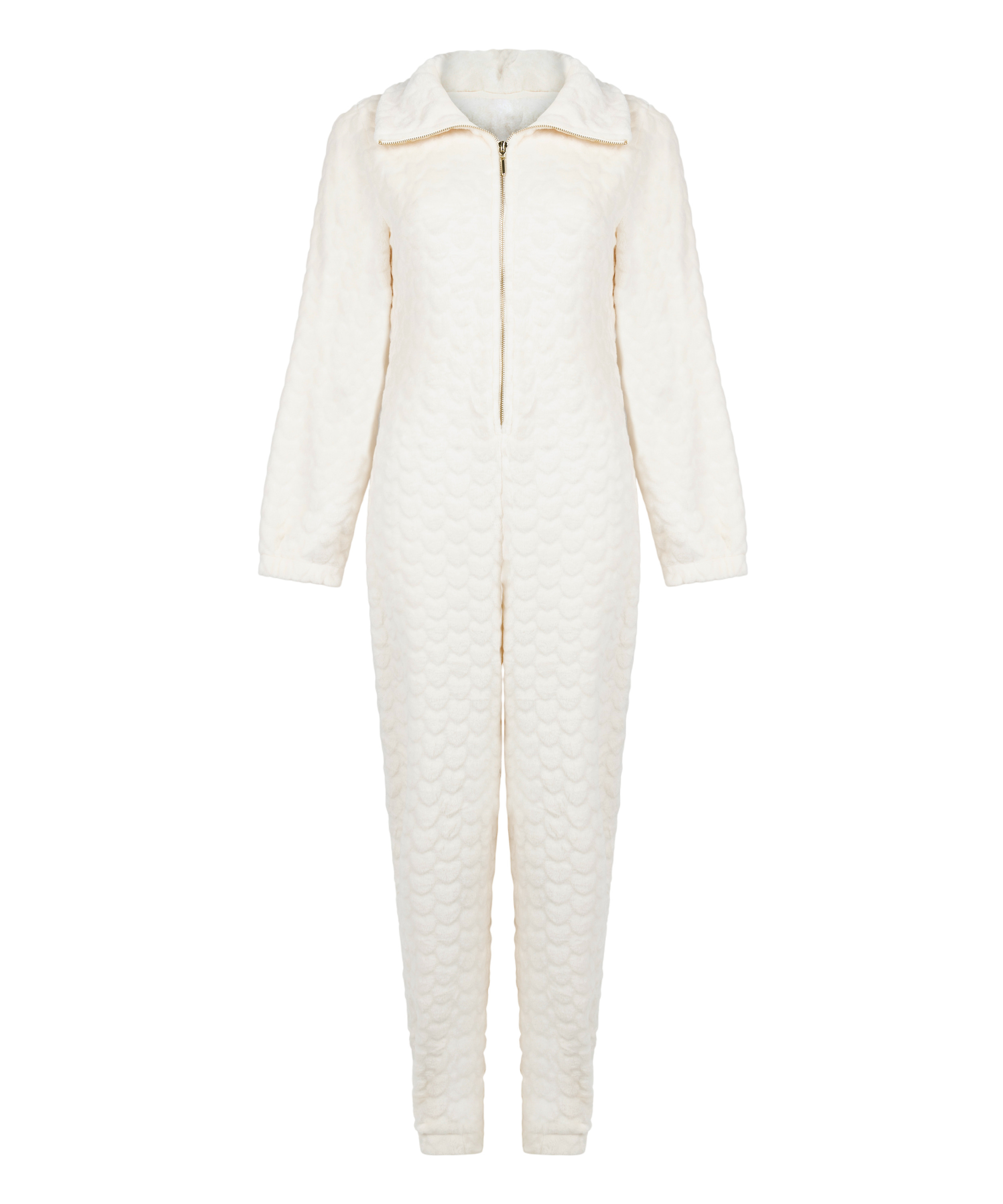 Onesie-jumpsuit i kabel med lynlås, Hvid, main