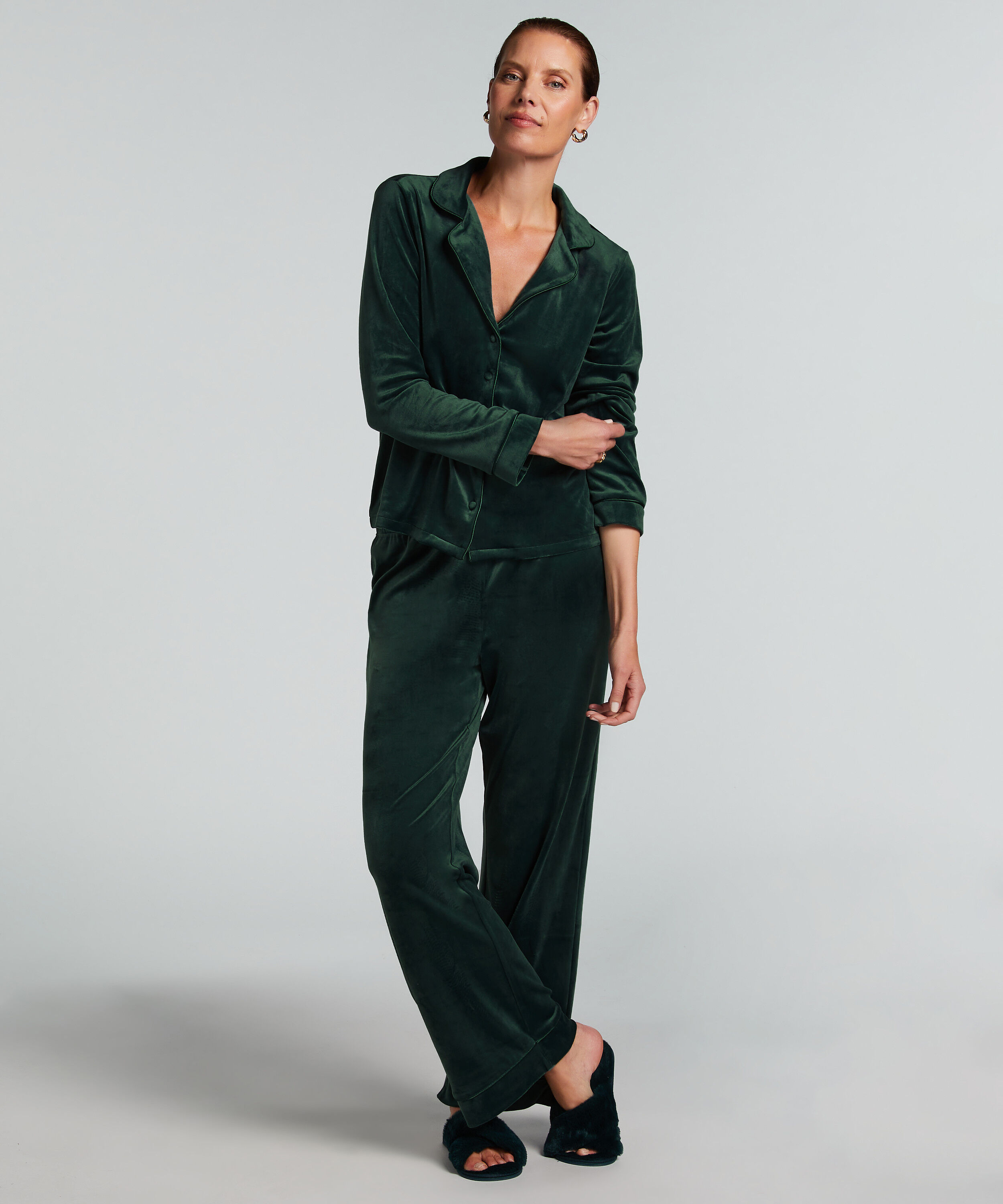 Lang&aelig;rmet velourjakke, Gr&oslash;n