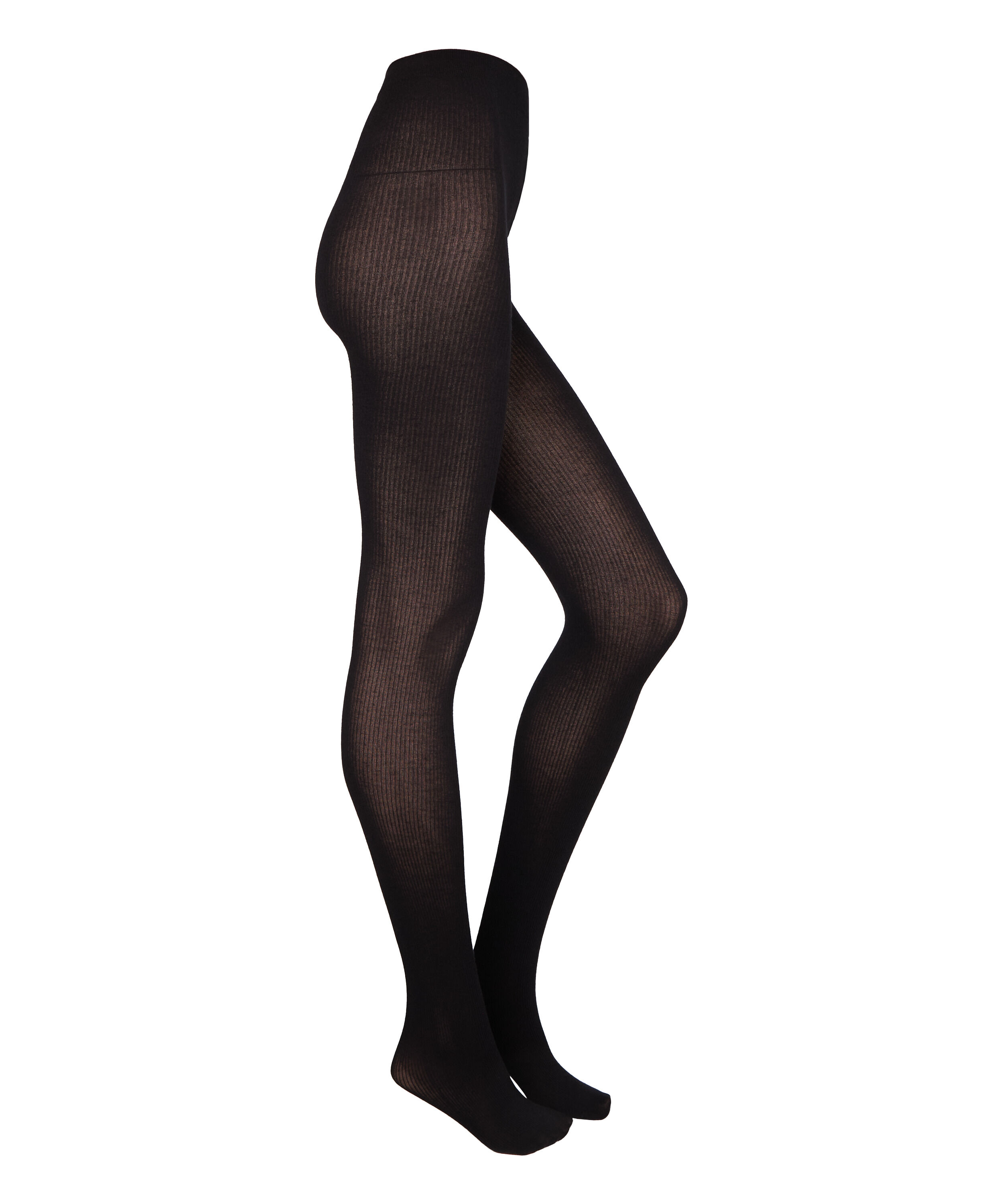 Ribstrikket Strømpebukser Cashmere Blend, Sort