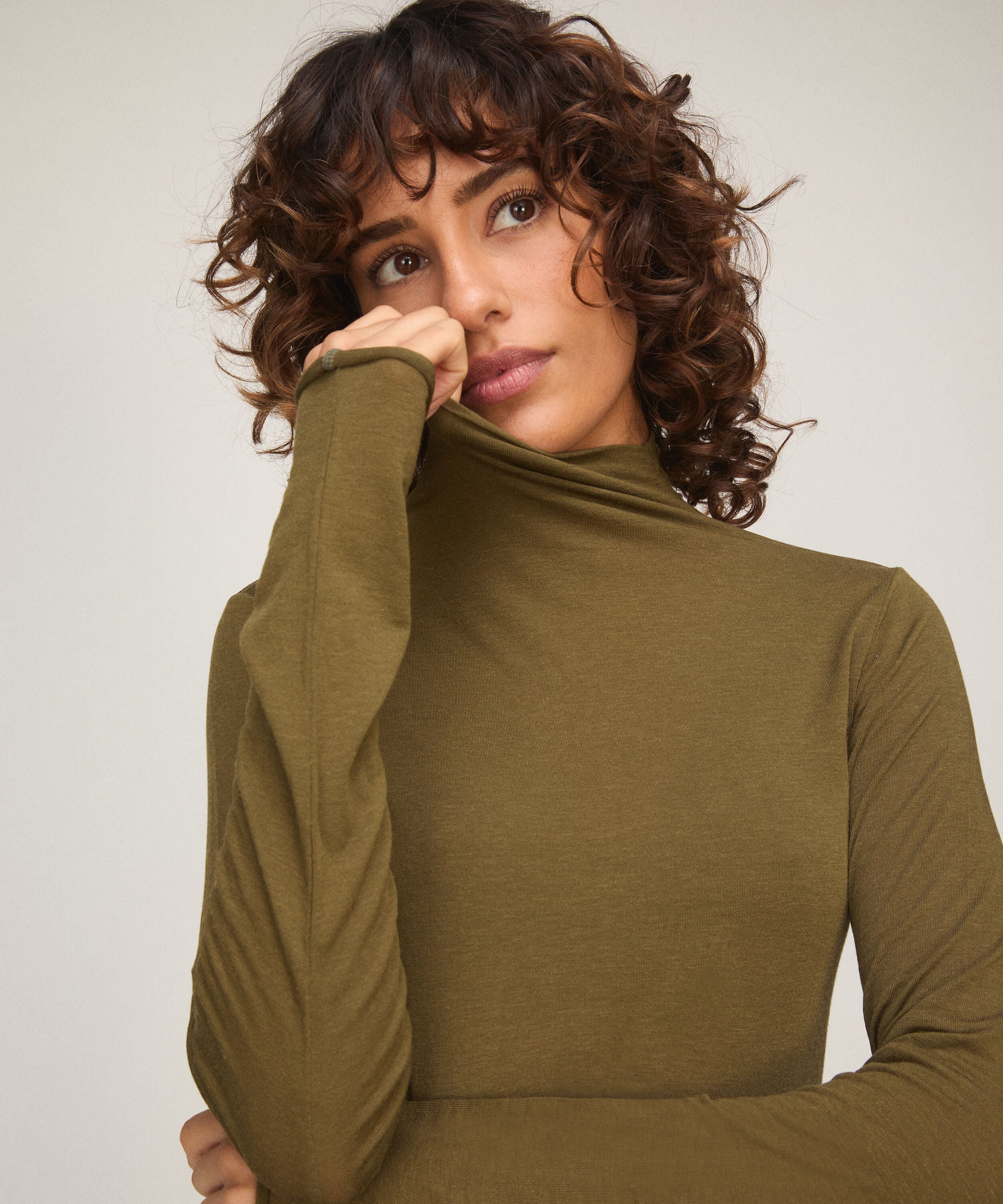 super soft rullekrave bluse med cashmere, Grøn