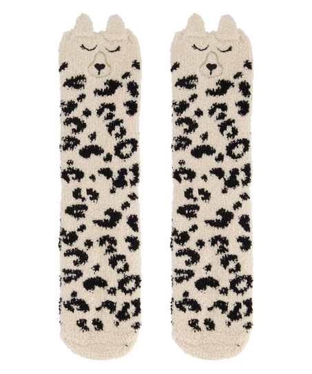 Hyggelige sokker med sneleoparder, Beige