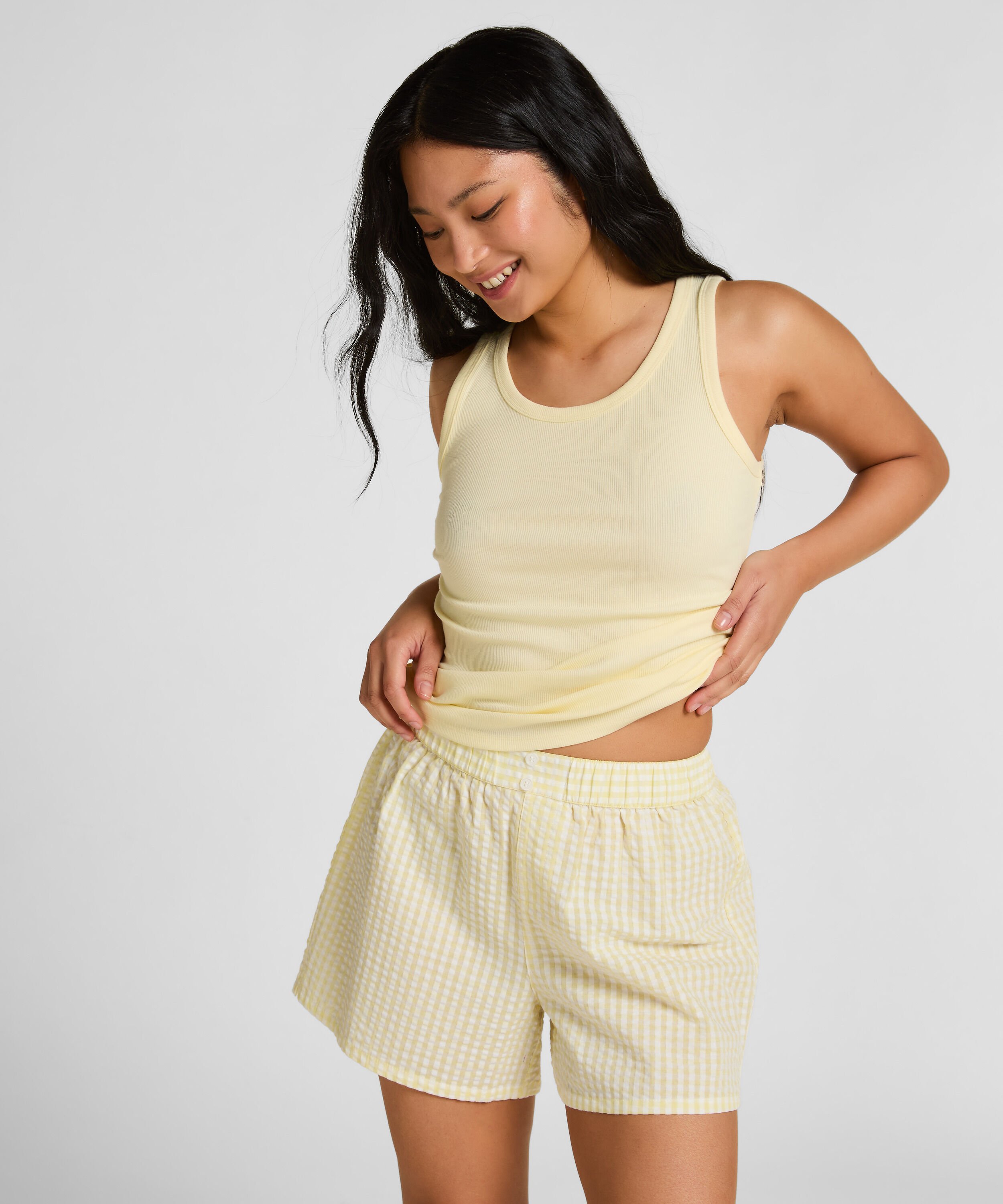 Pyjamas Shorts Seersucker, Gul Pyjamas Shorts Seersucker, Gul