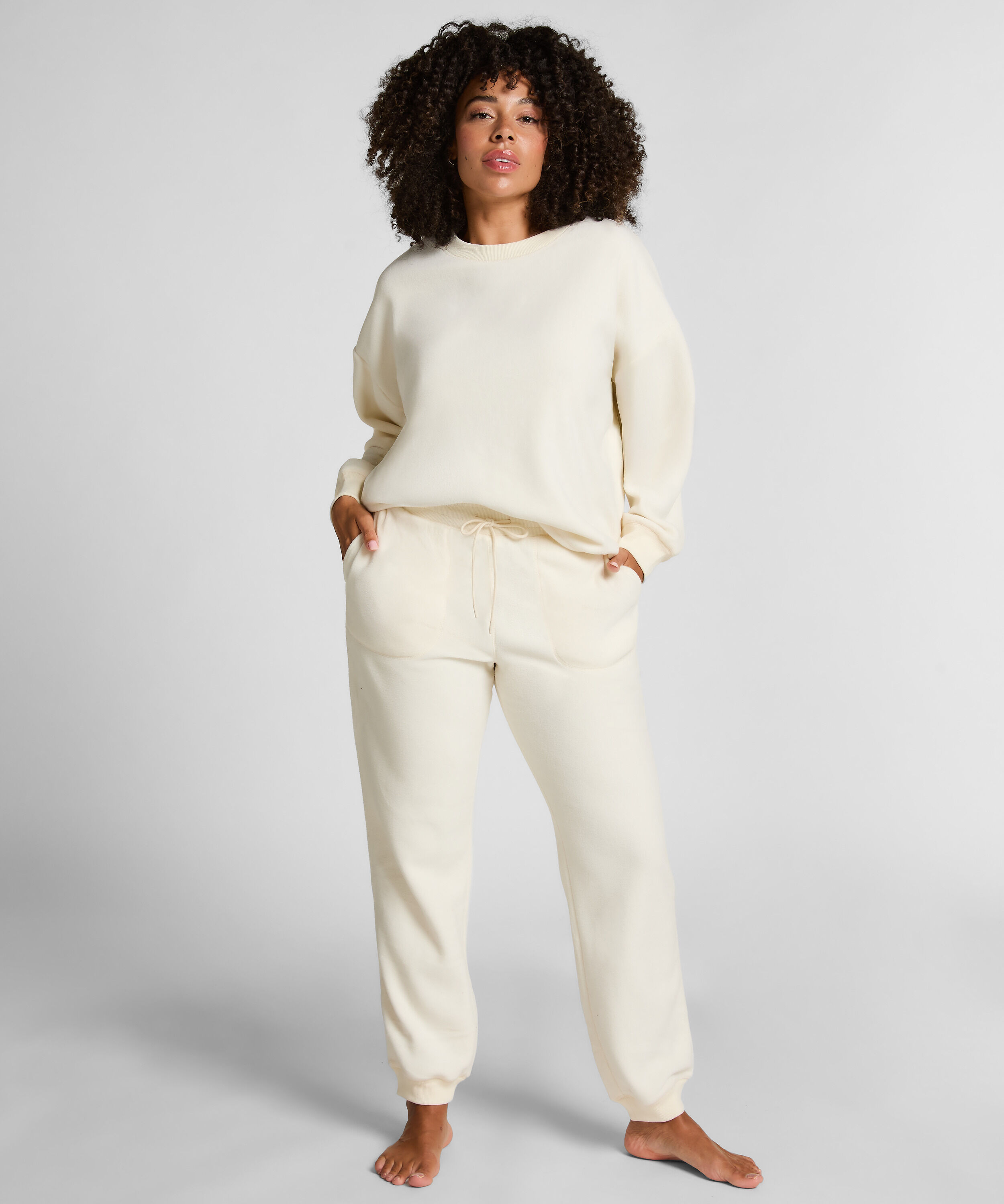Joggingbukser sporty fleece, Hvid