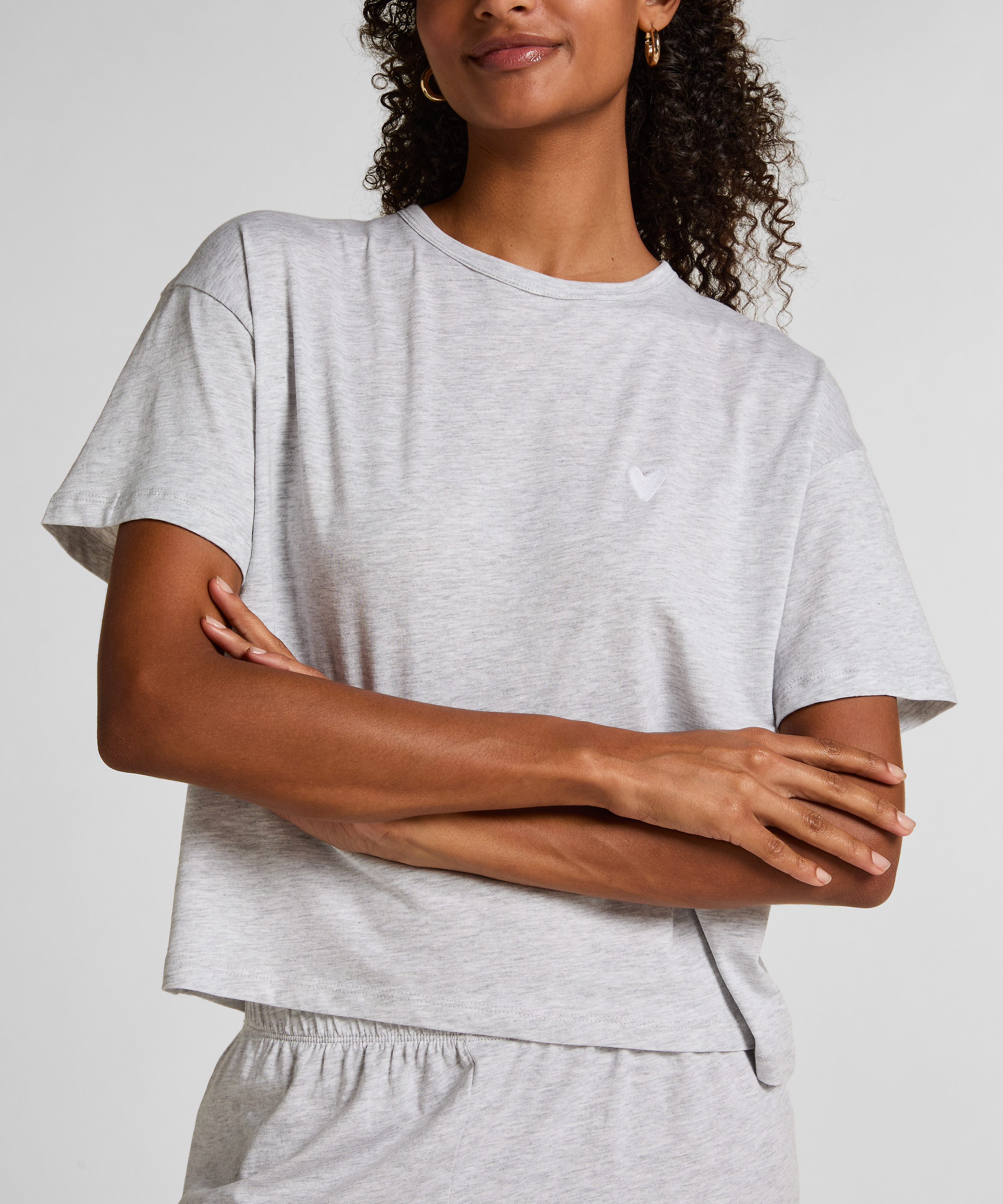 Pyjamassæt i jersey med hjerter, Grå, main
