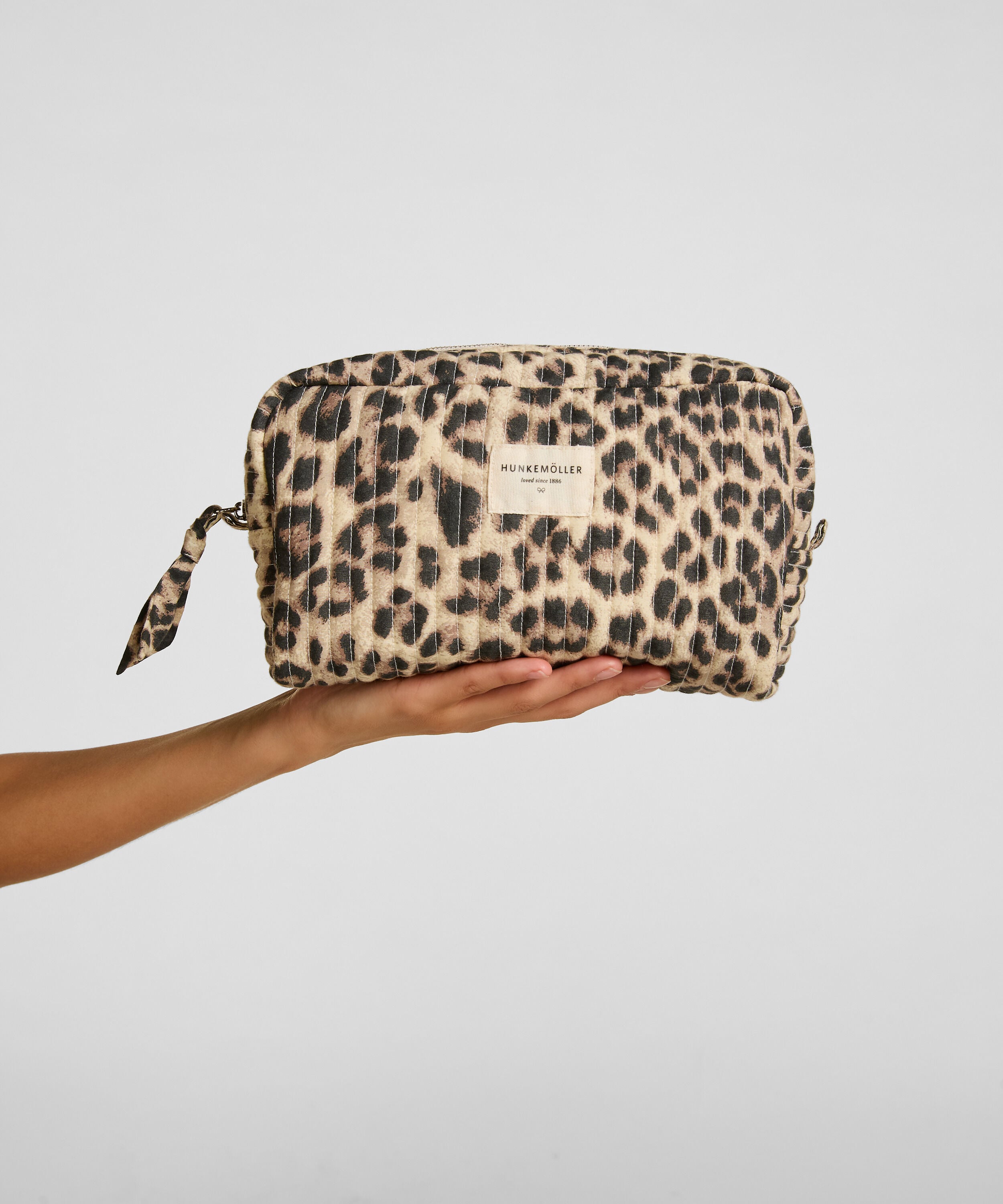 Make-Up Taske Stor Leopard, Beige