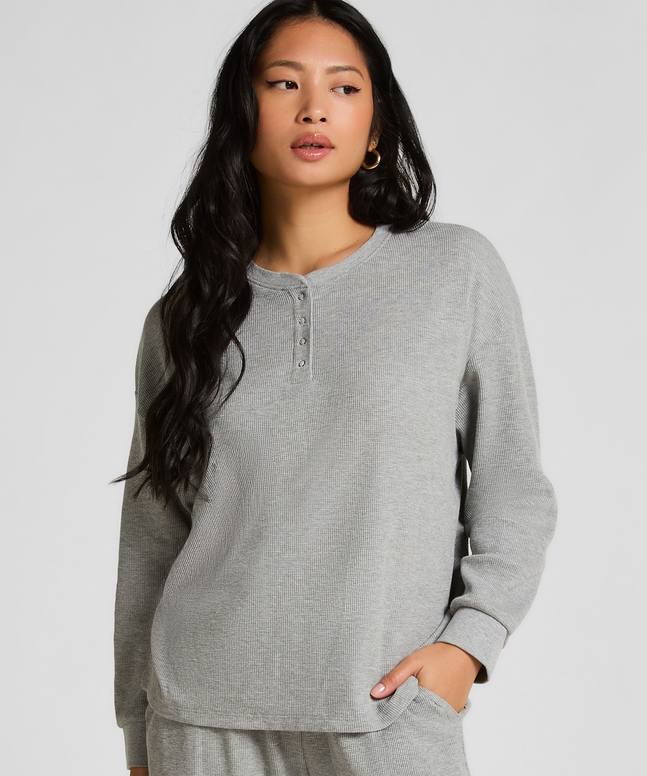 Waffle Henley top, Grå