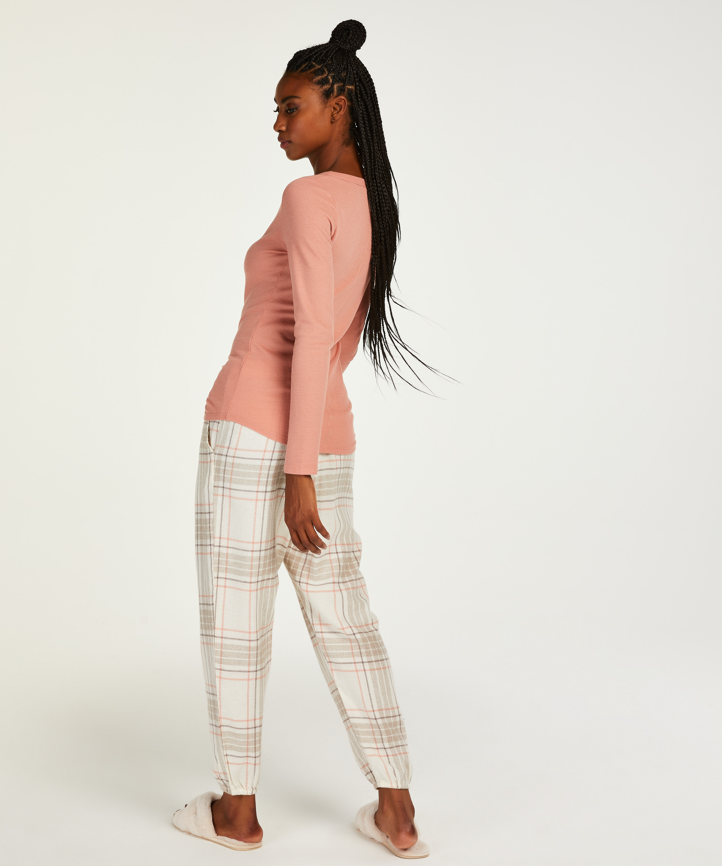 Tall Pyjamasbukser Twill Check, Grå, main