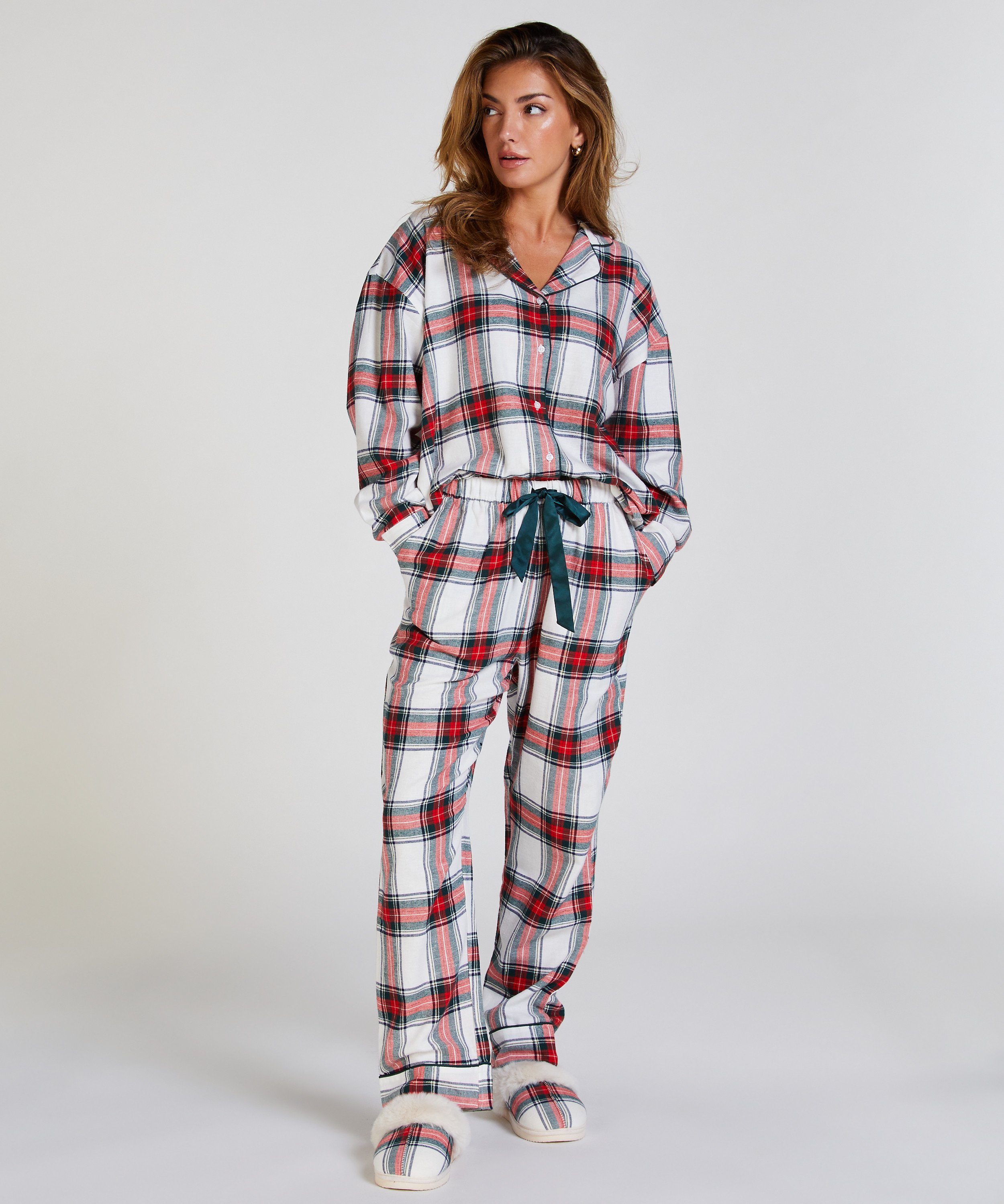 Petite pyjamasbukser af Flannel, Hvid, main