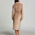 Lang ribstrikket badekåbe i fleece, Beige