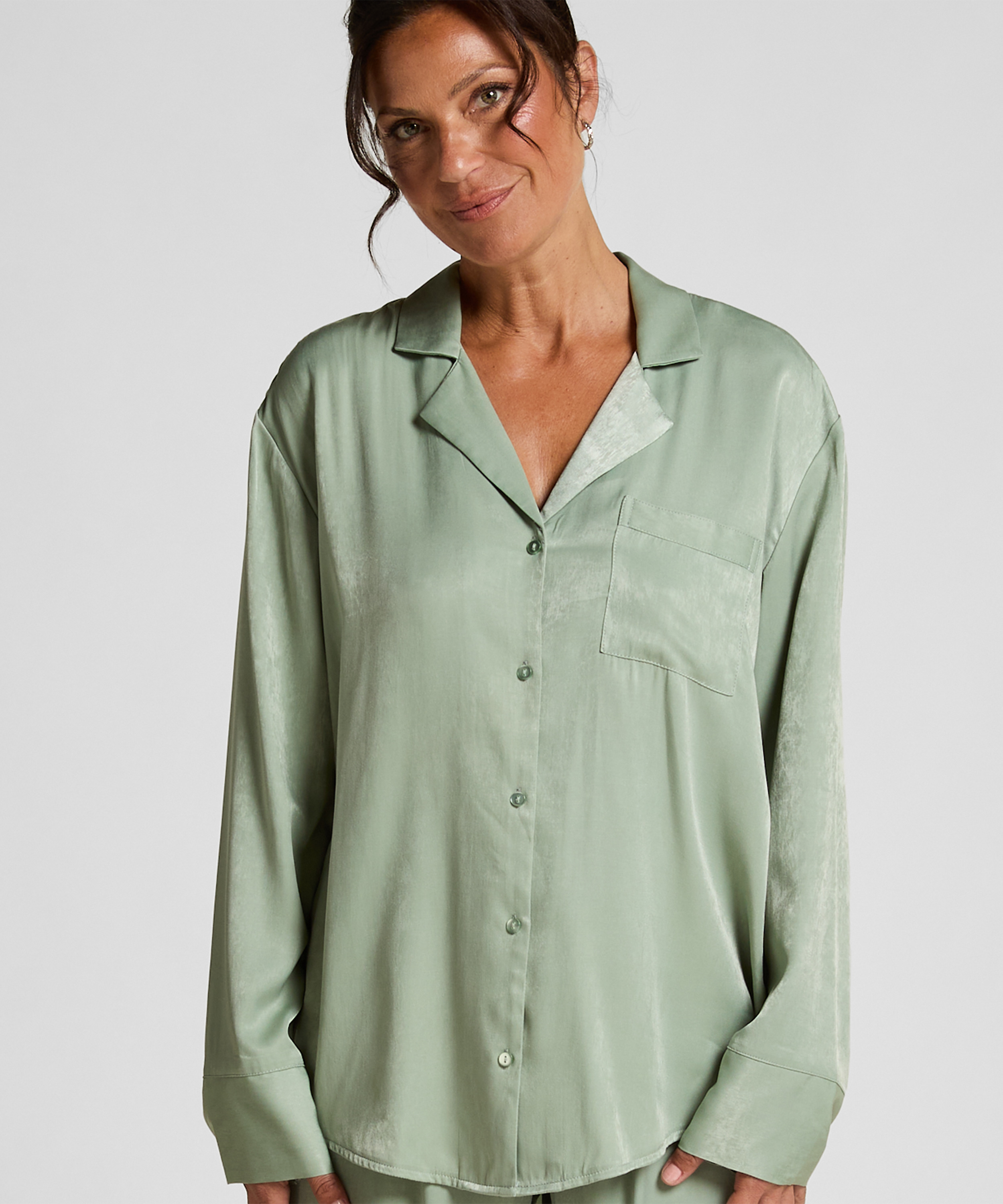 Langærmet satinjakke Ayla, Grøn, main