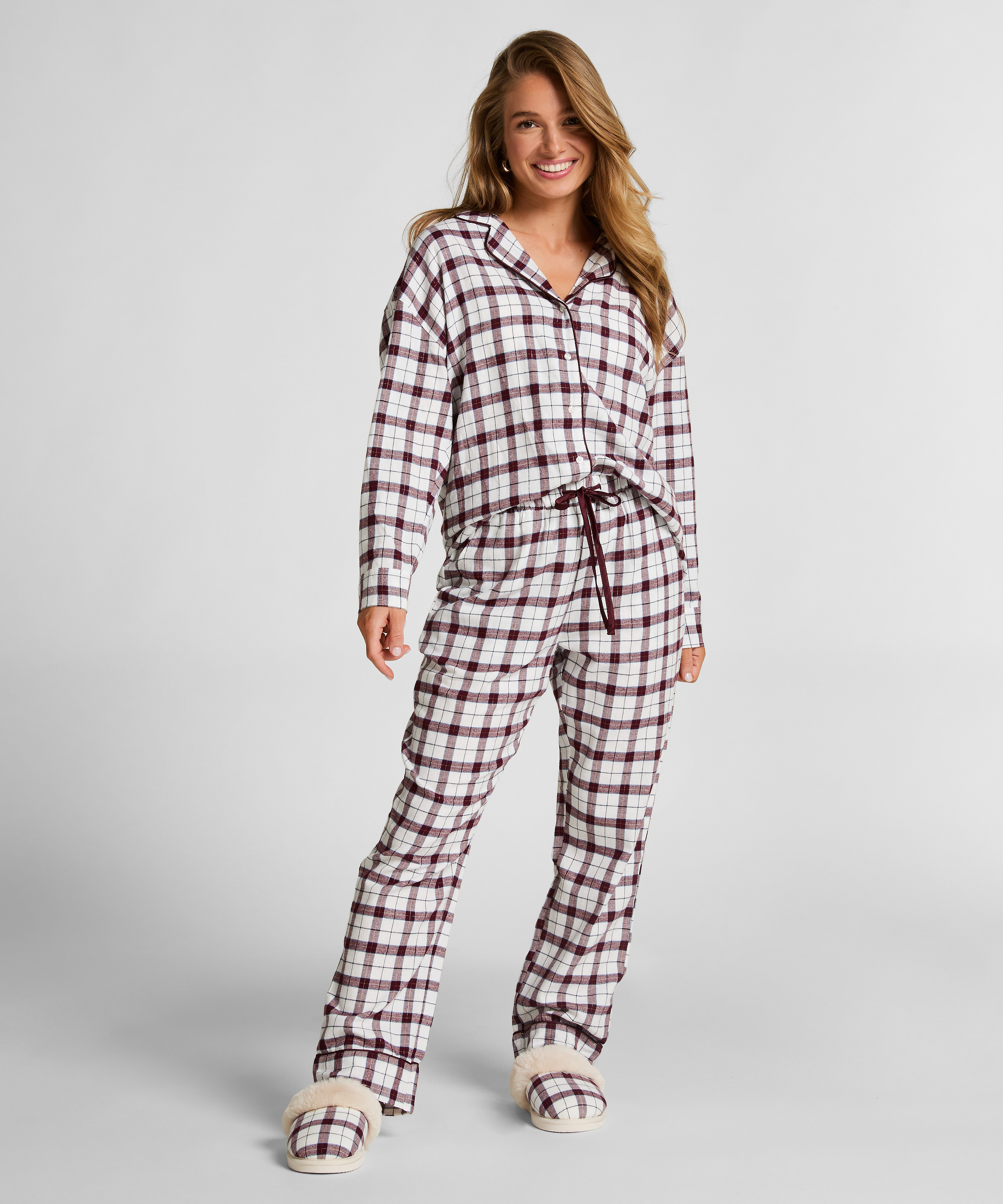 Petite pyjamasbukser af Flannel, Hvid, main