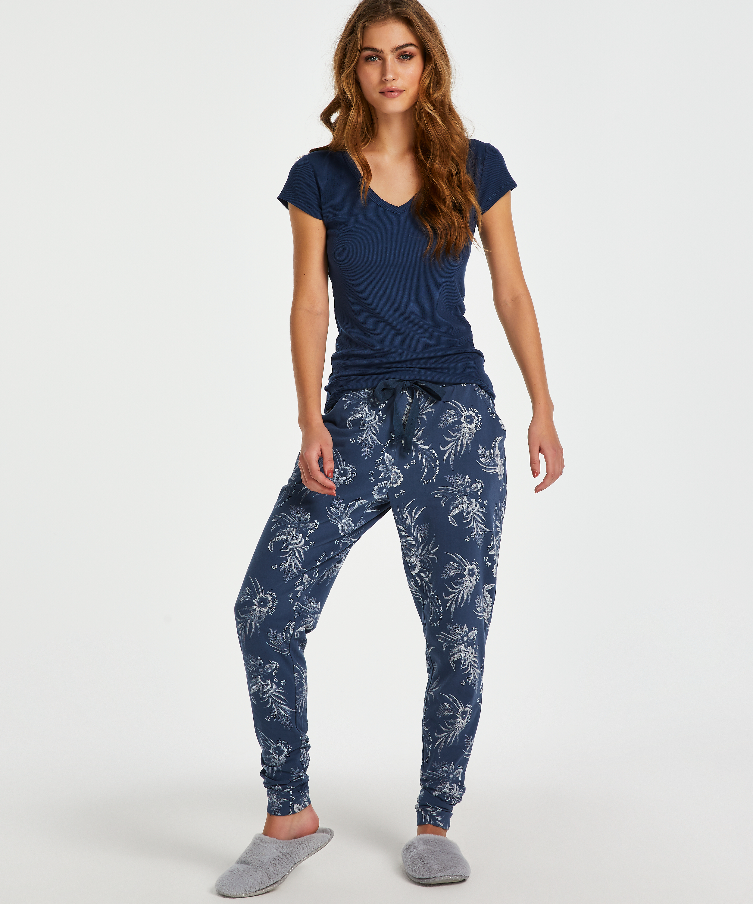 Pyjamastop korte ærmer rib, Blå, main