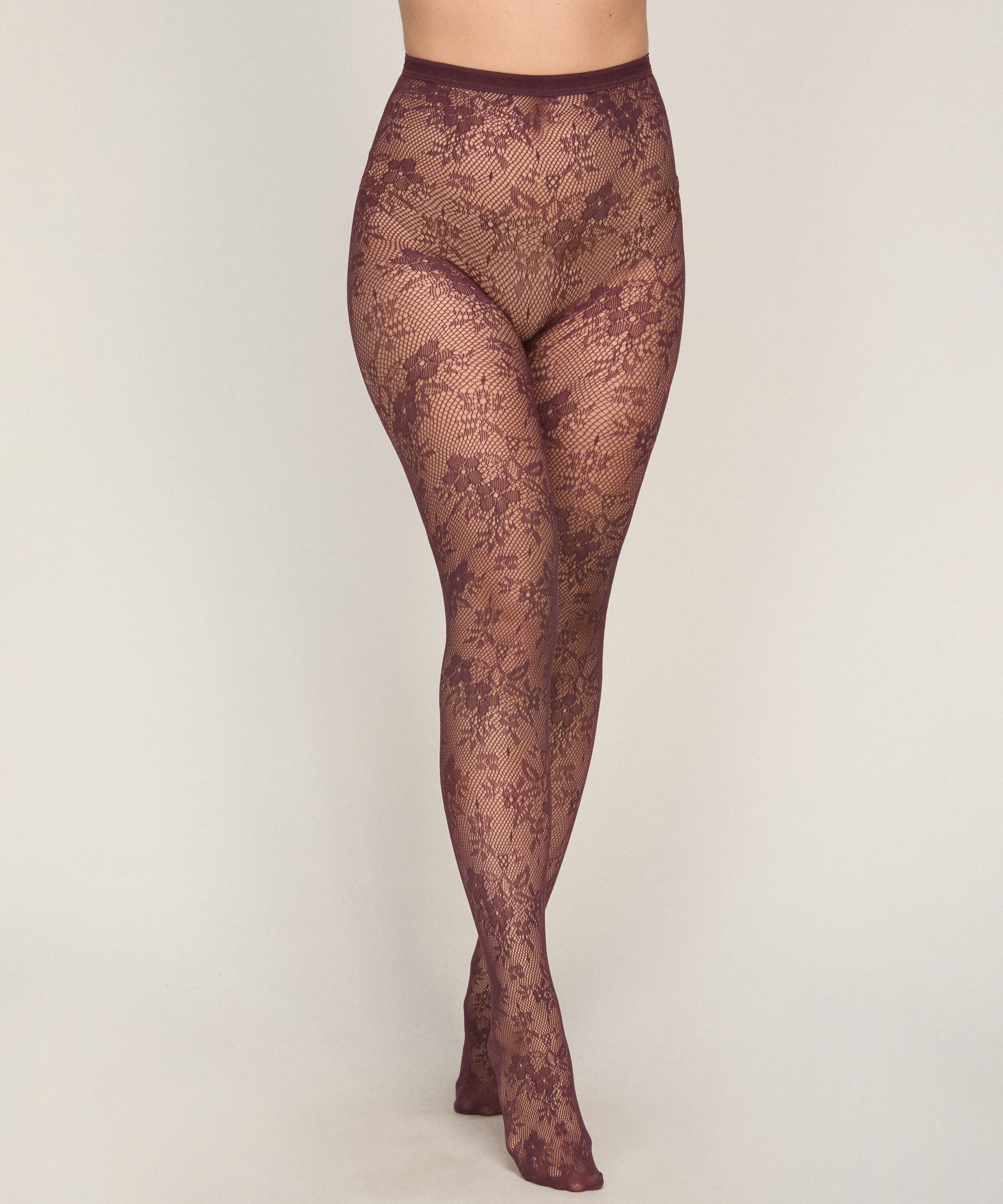 Strømpebukser Allover Lace Fishnet, Lilla