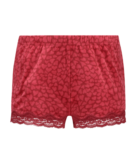 Shorts velour Lace, R&oslash;d