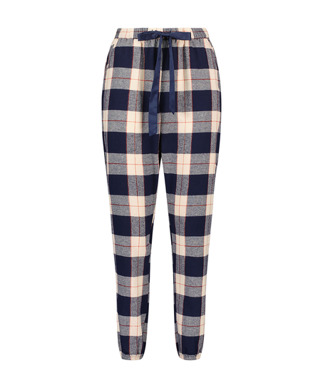Twill Check Cuff pyjamasbukser, blå