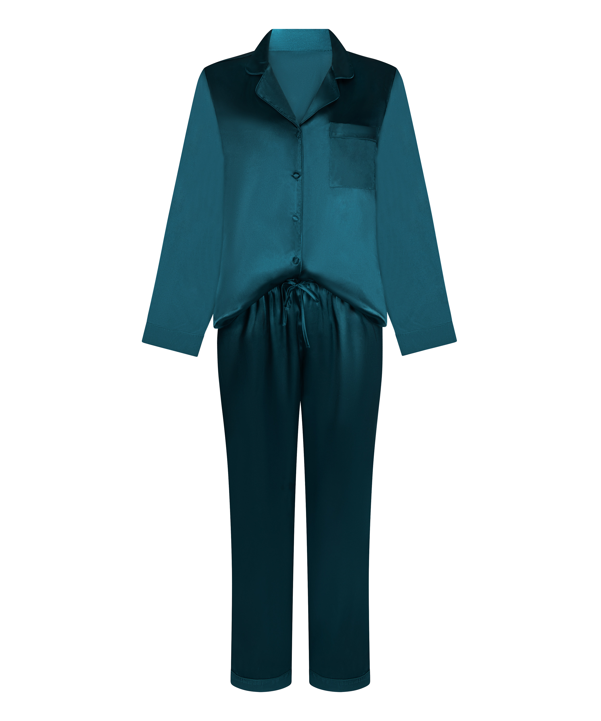 Pyjamass&aelig;t i blank satin, Bl&aring;, main