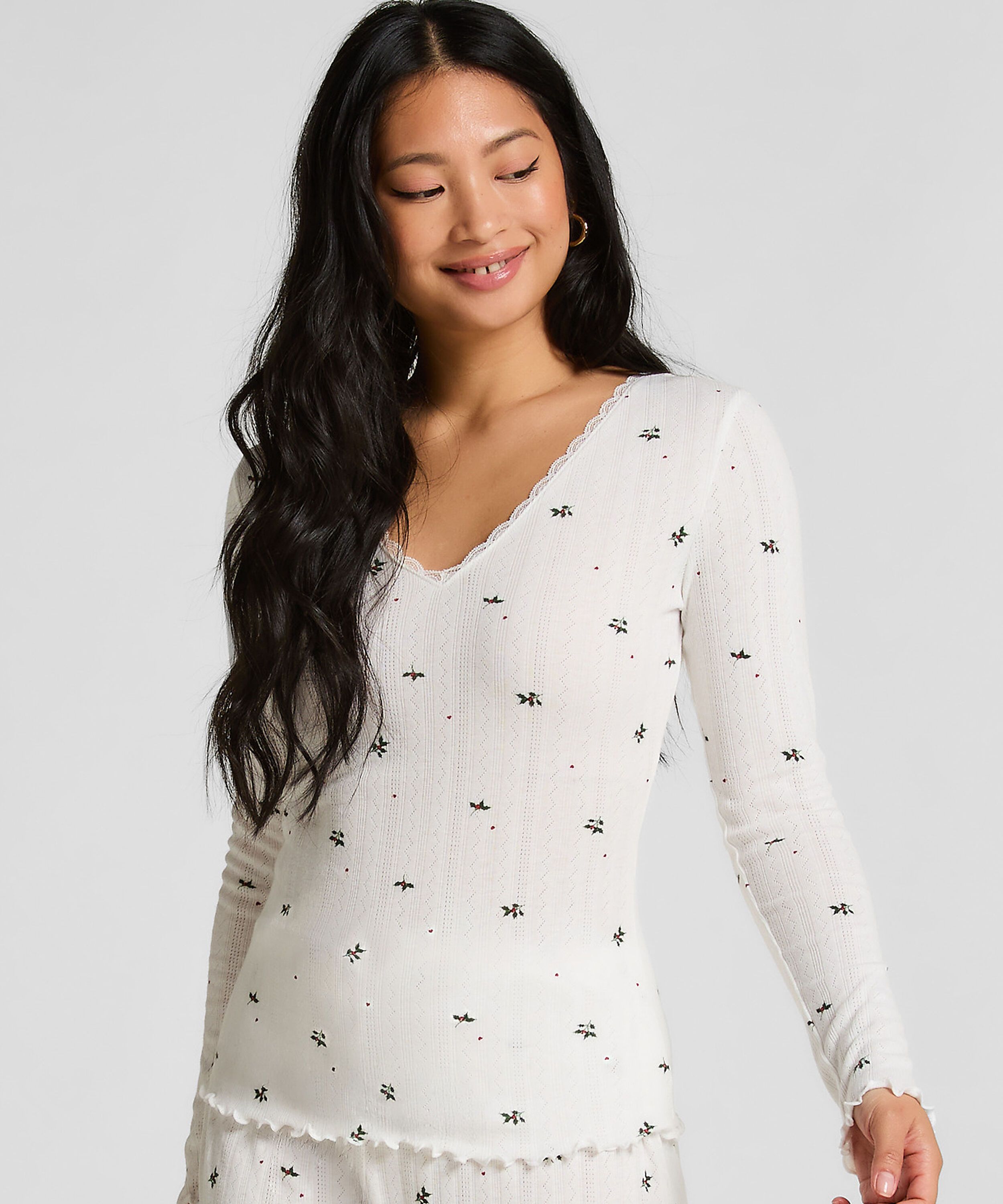 Pyjamastop Pointelle, Hvid