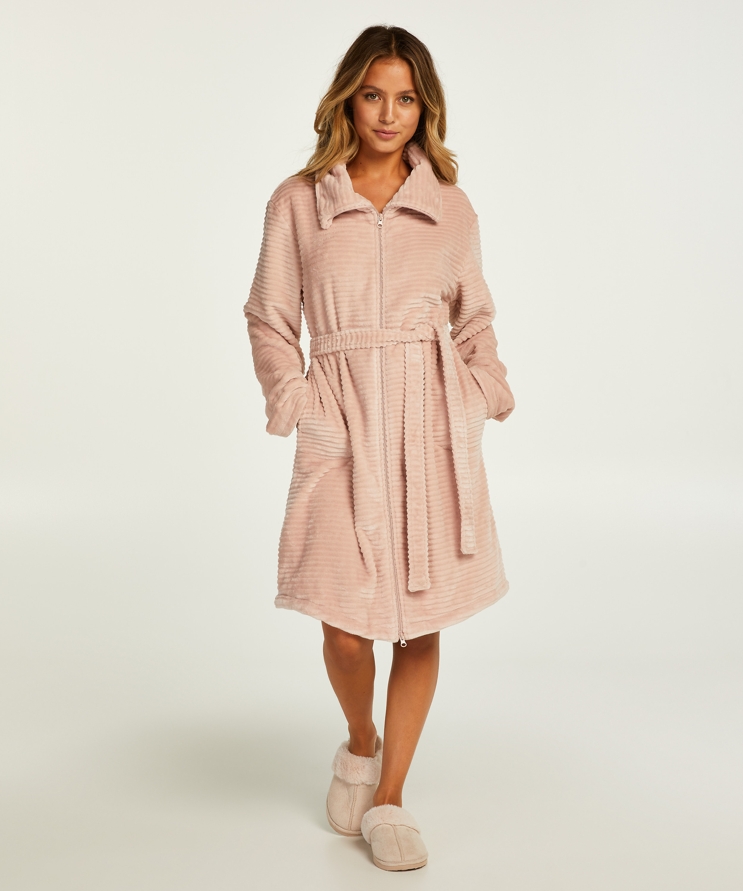 Badekåbe i fleece med lynlås, pink, main