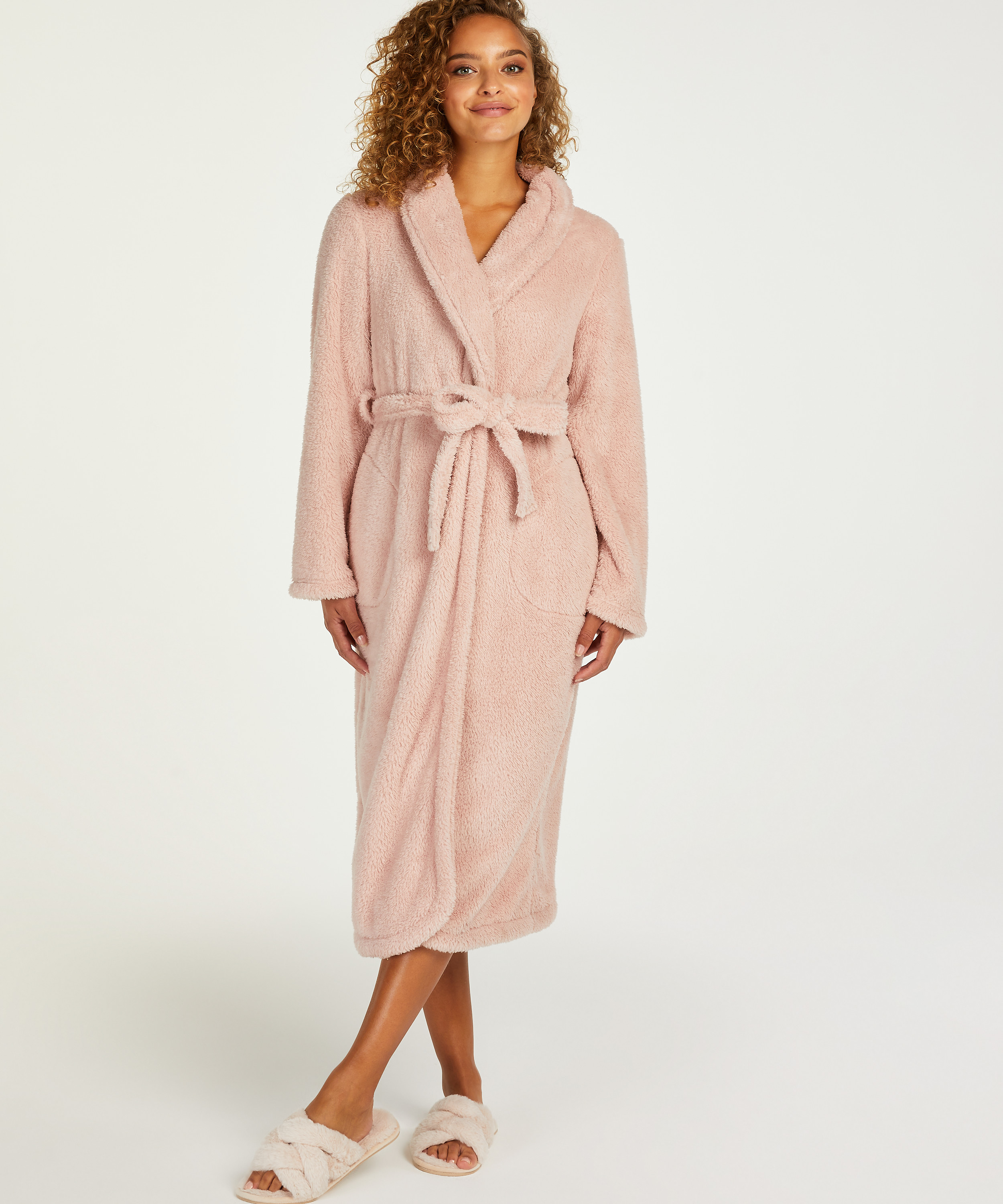 Fleece lang badekåbe, pink, main