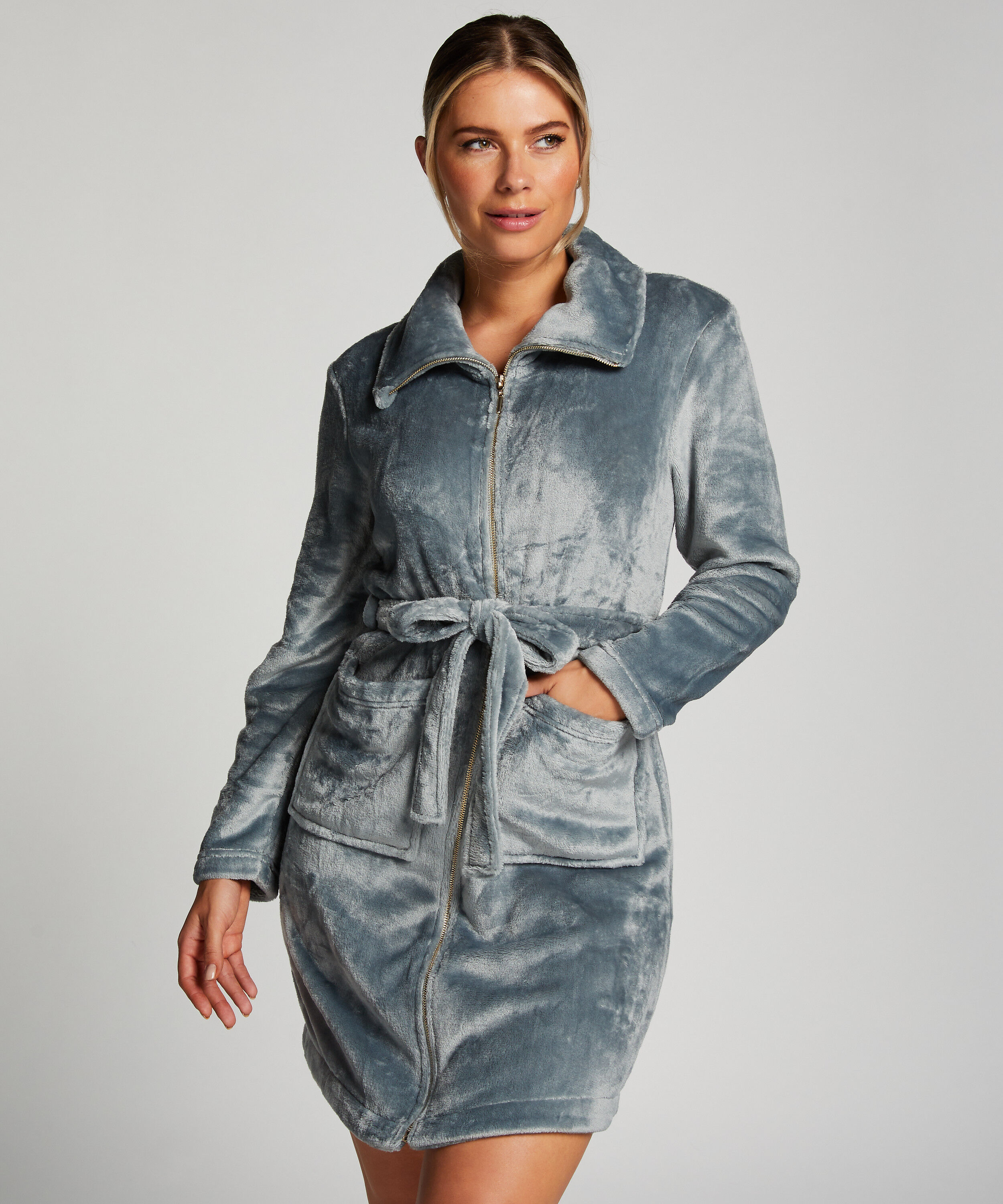 Badekåbe Zip Fleece, Blå