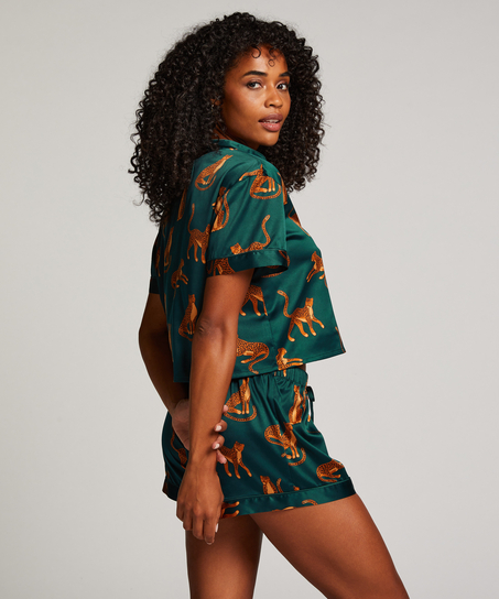 Kort&aelig;rmet satinjakke, Gr&oslash;n