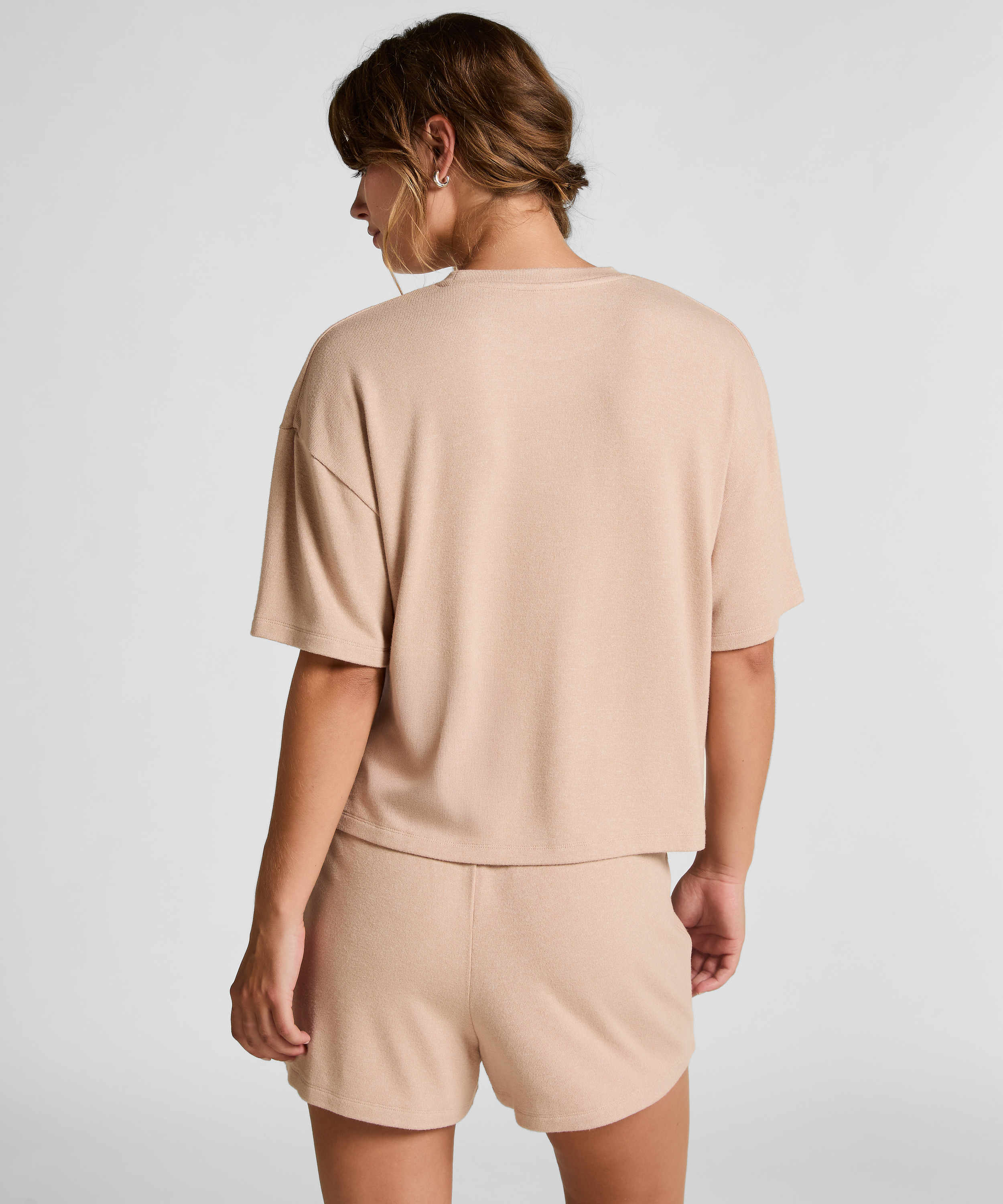 Pyjamasshorts i b&oslash;rstet jersey, Beige, main