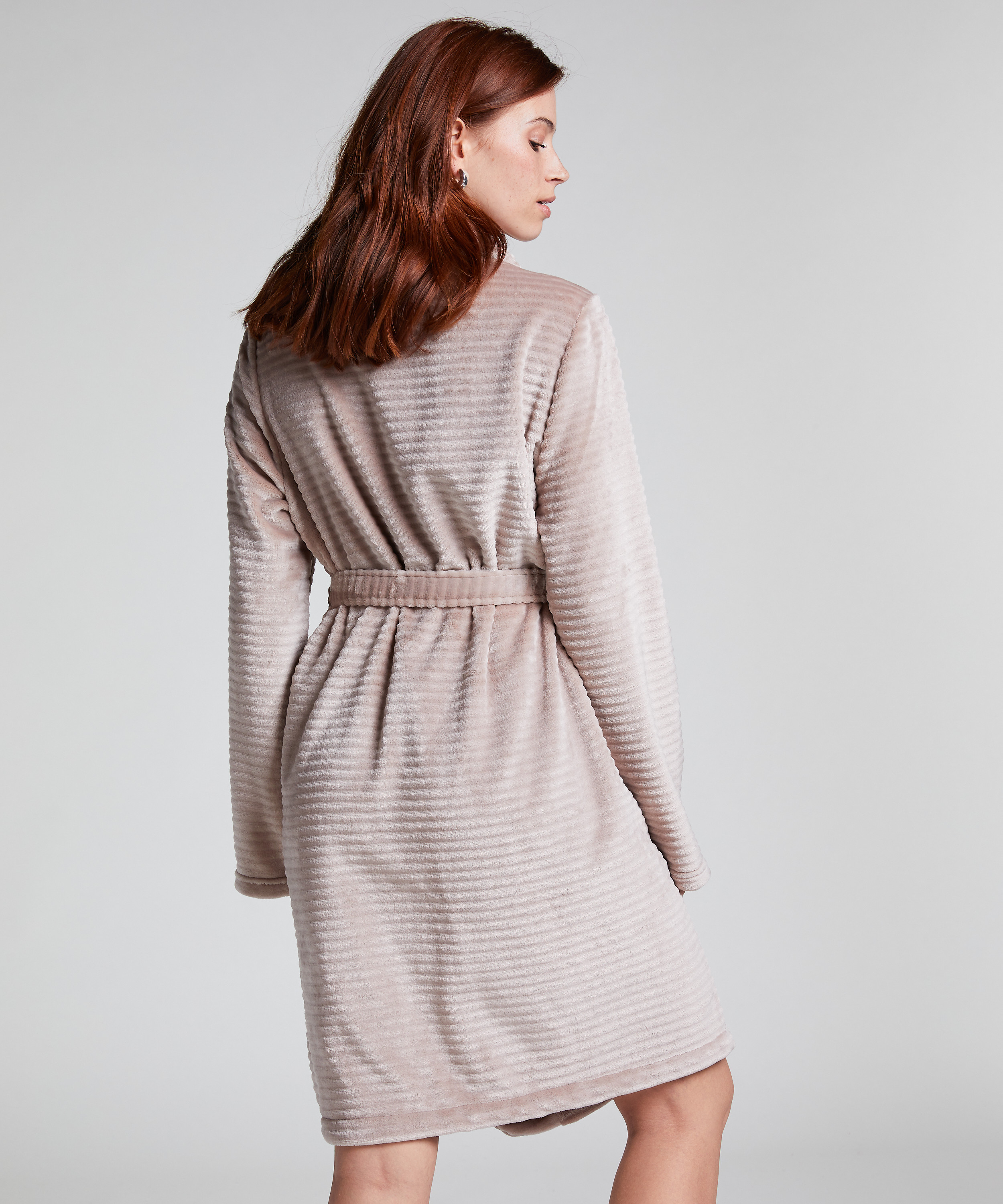 Kort ribstrikket badek&aring;be i fleece, Beige, main