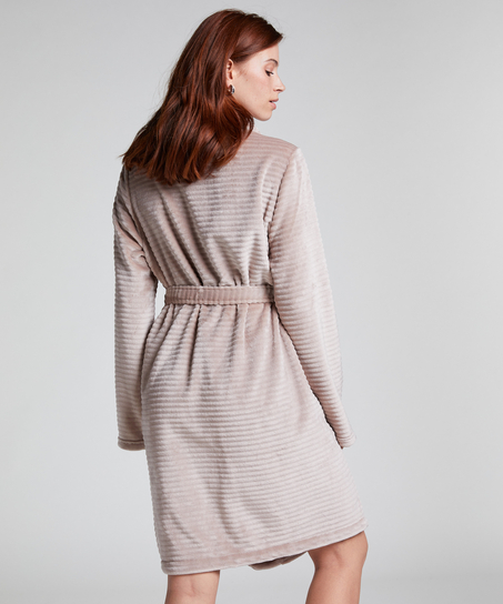 Kort ribstrikket badek&aring;be i fleece, Beige