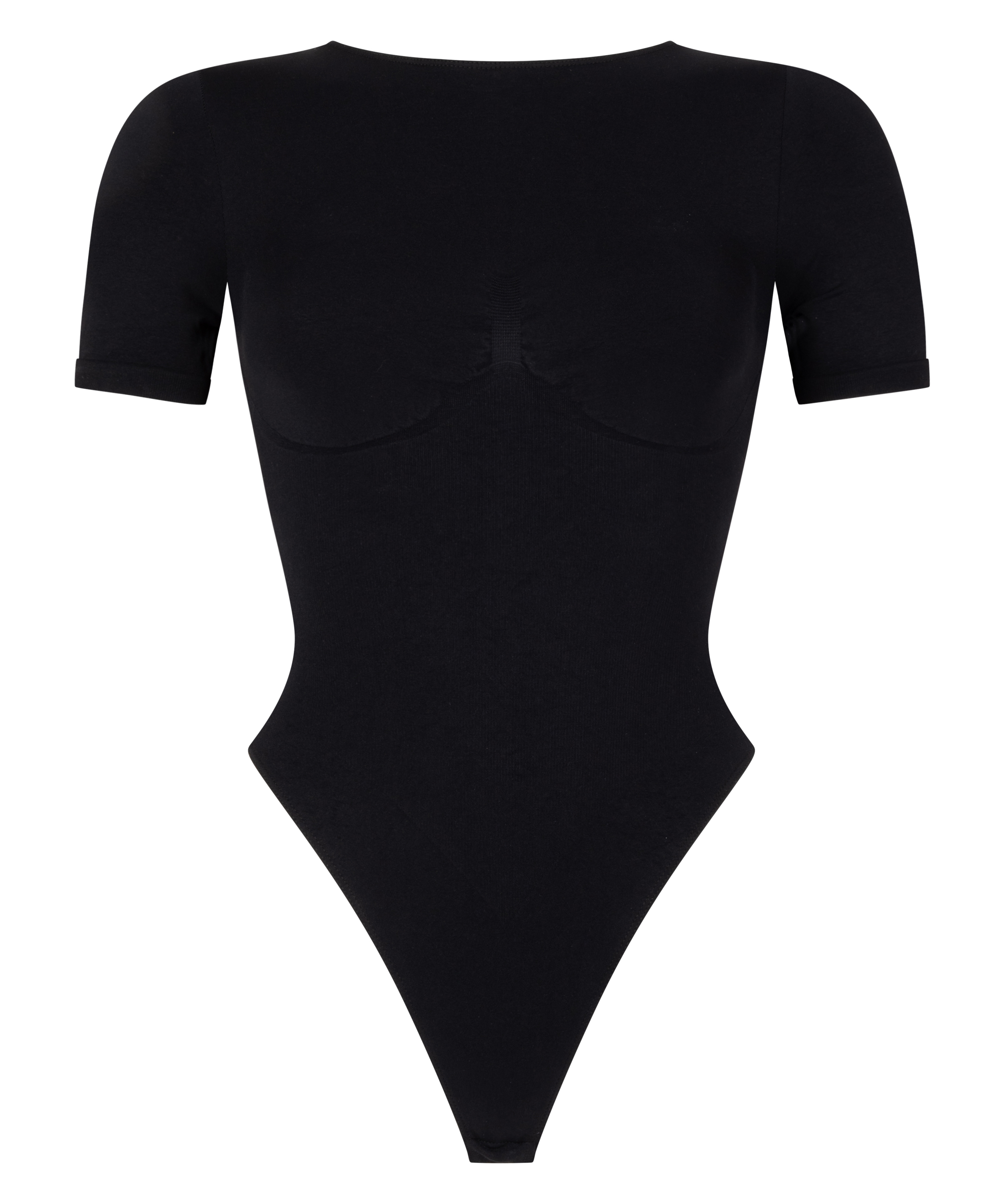 Sømløs kortærmet body, Sort, main