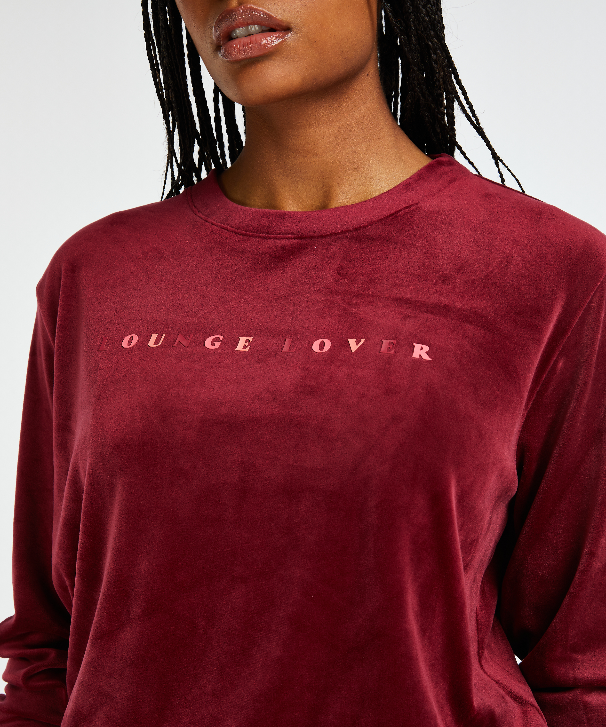 Top Velour lange &aelig;rmer, R&oslash;d, main