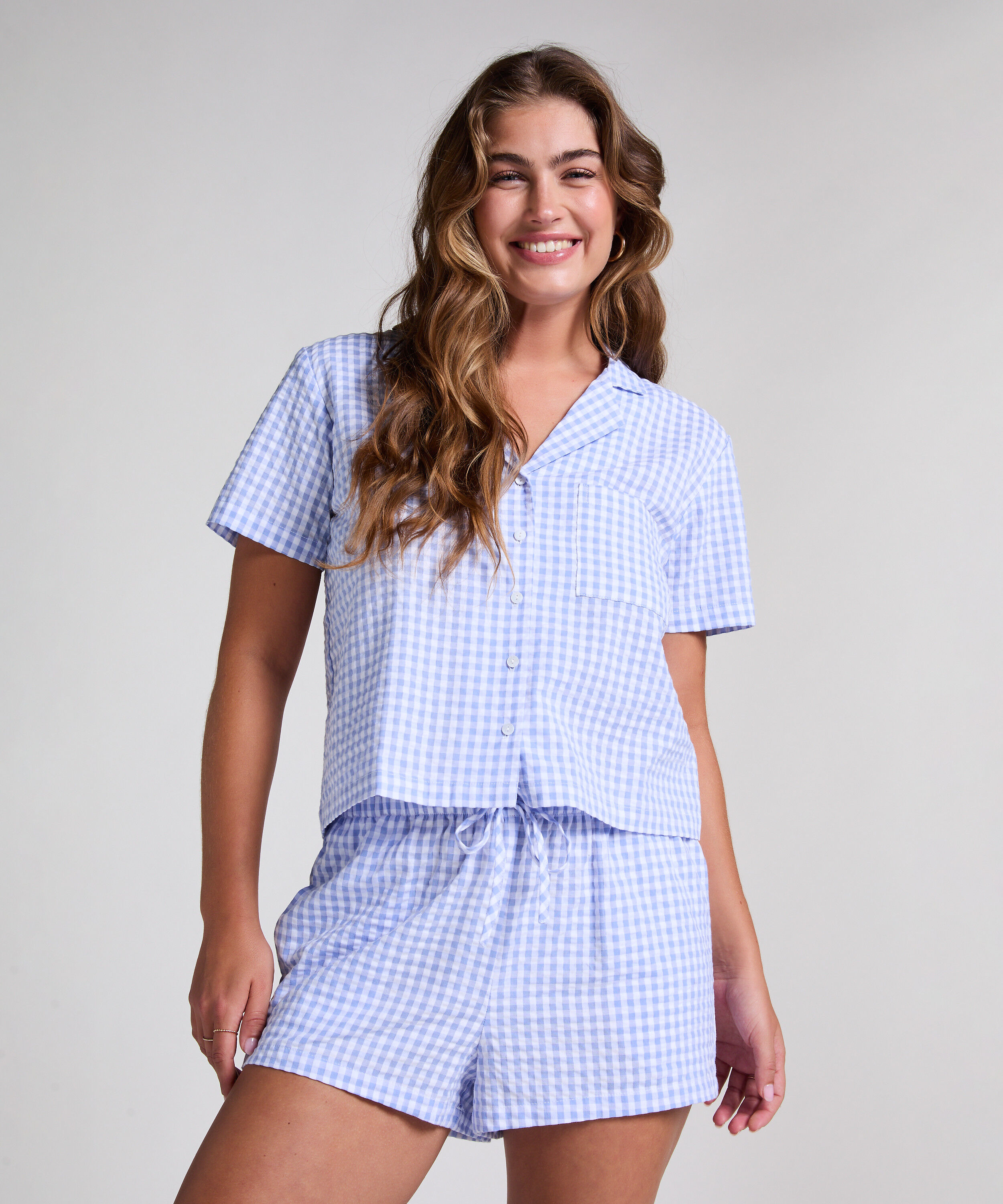 Shorts Seersucker, Blå