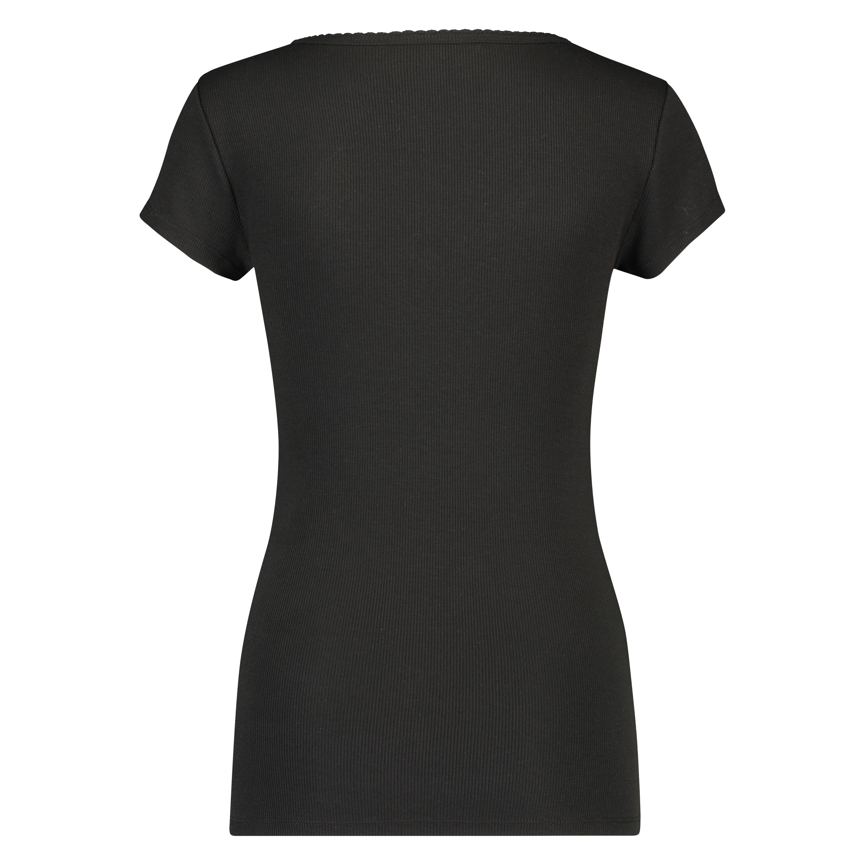 Pyjamastop korte ærmer rib, Sort, main