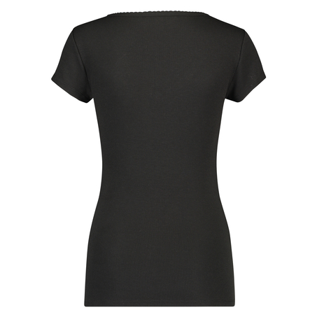 Pyjamastop korte ærmer rib, Sort