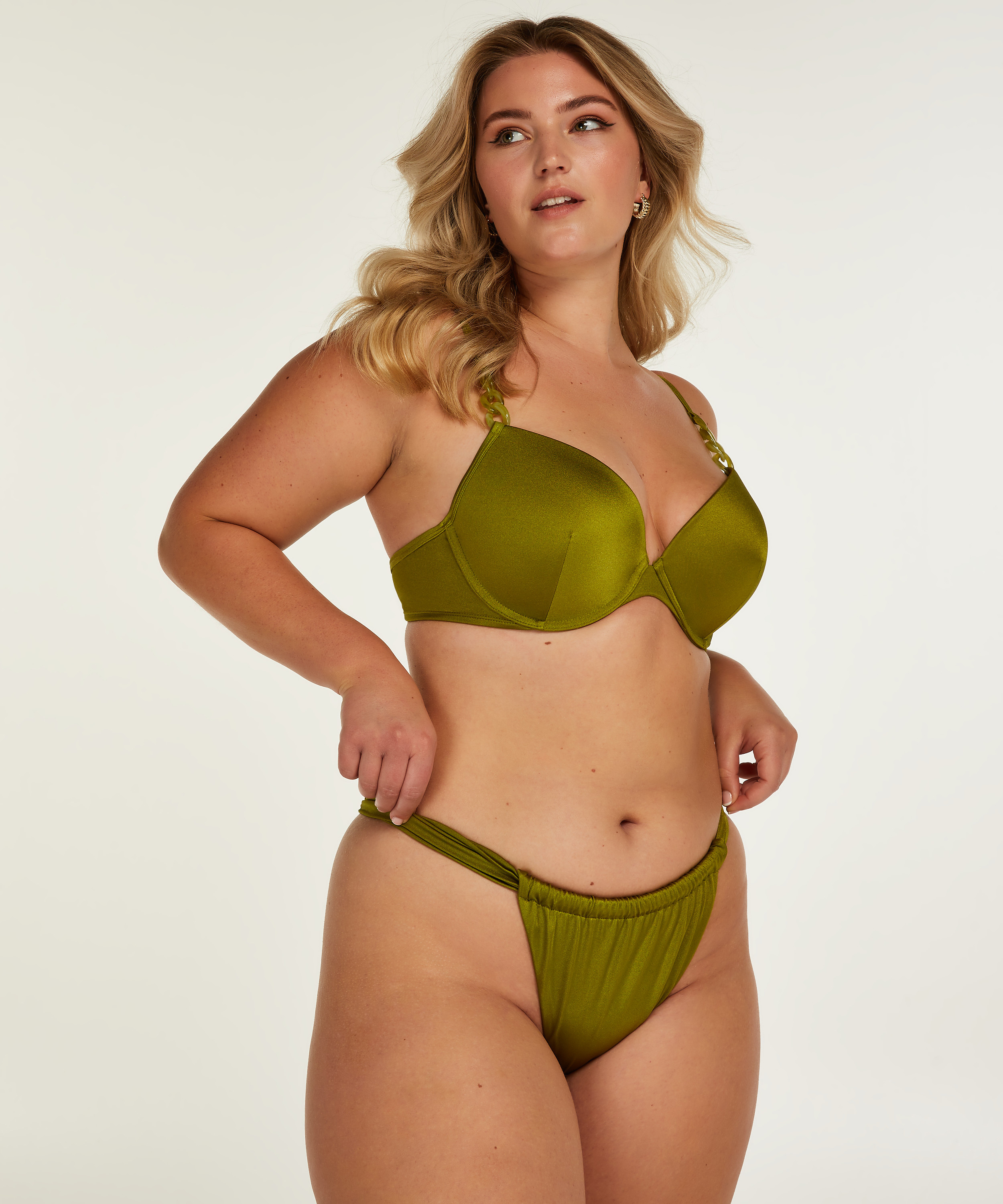Formstøbt push-up bikinitop med bøjle Palm, grøn, main