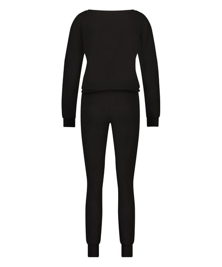 Pyjamasæt Waffle Placket, Sort