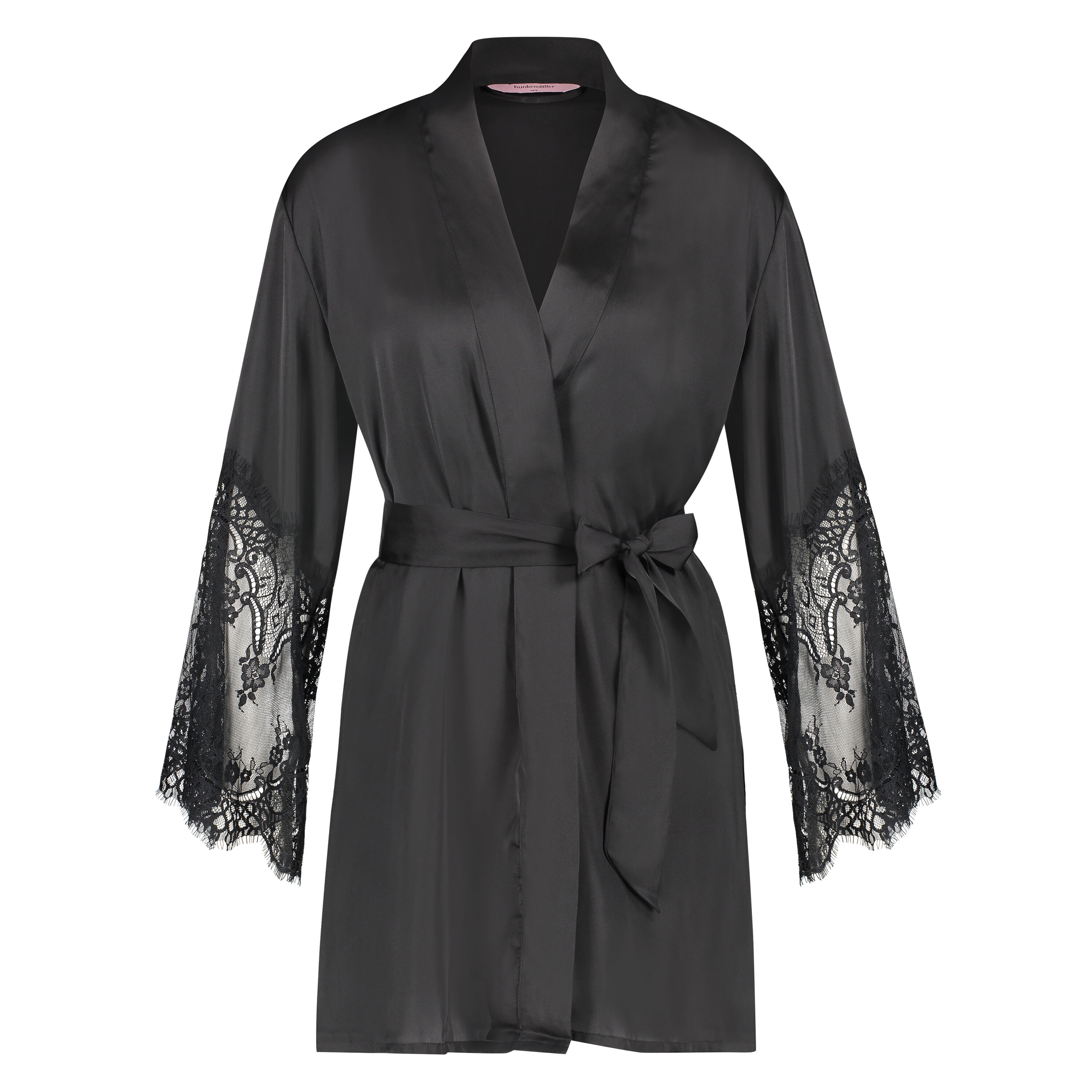 Lace Satin kimono, sort