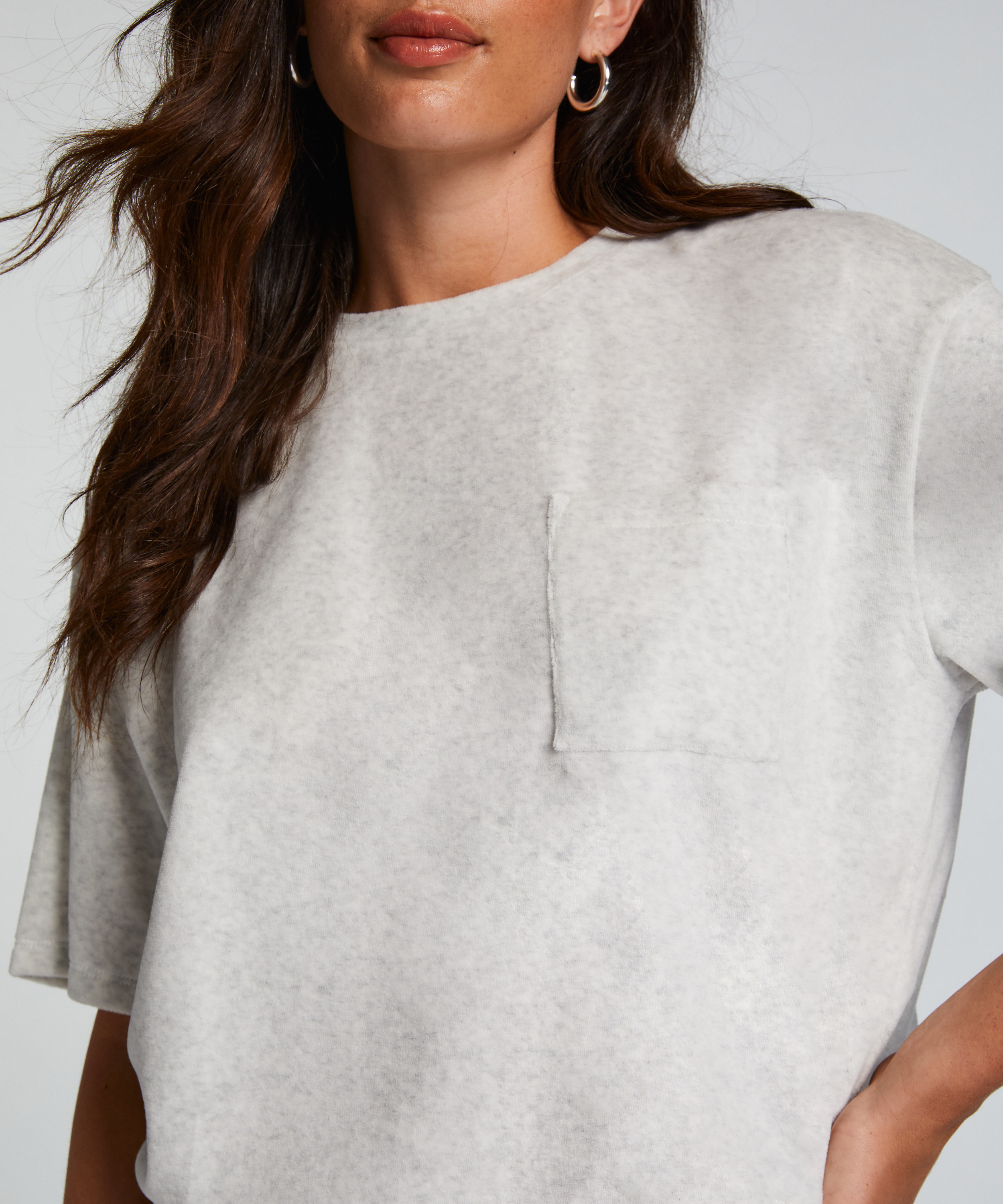 Top korte ærmer velour, Grå, main