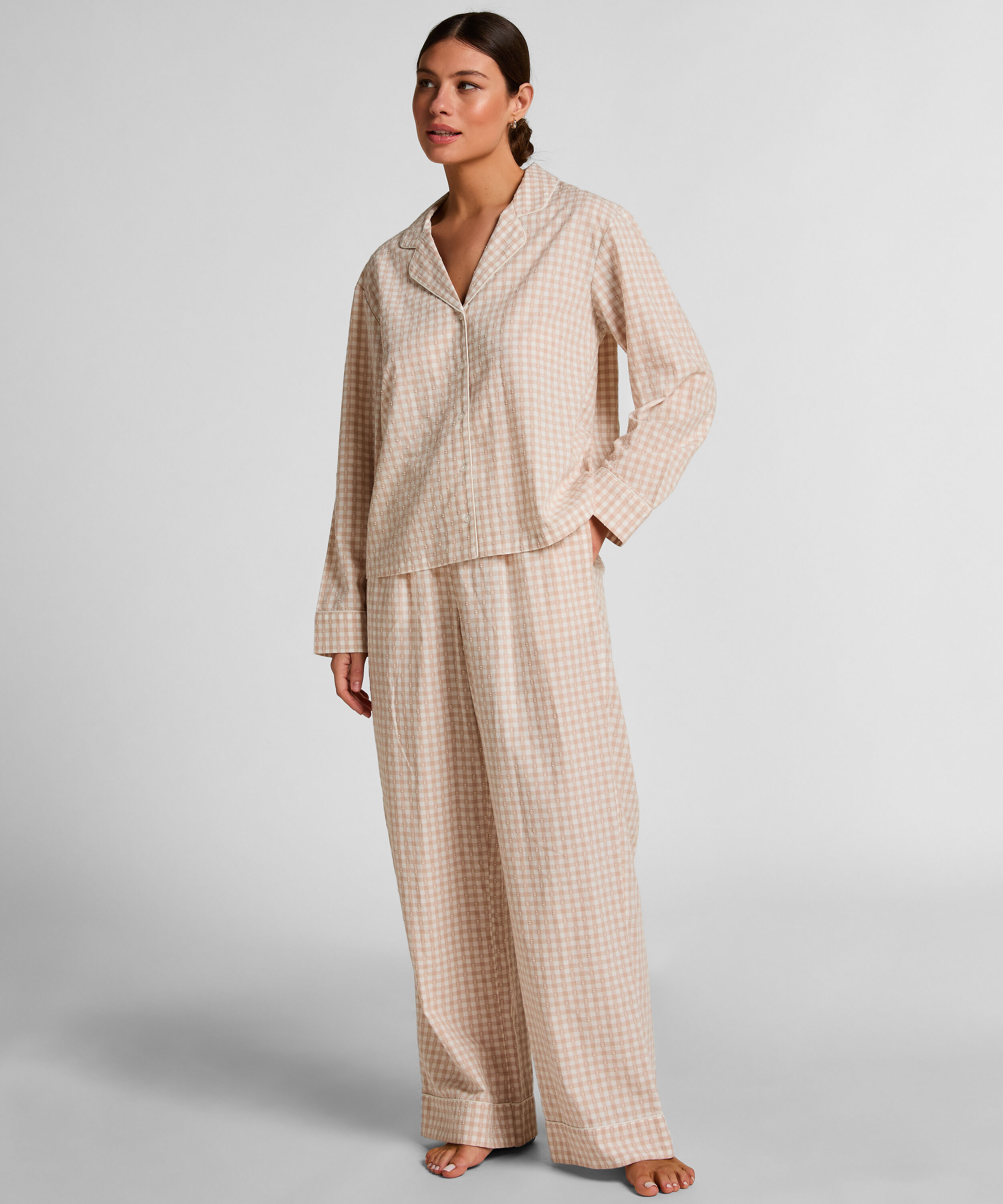 Dobby Pyjamasbukser Vævet Bomuld, Beige Dobby Pyjamasbukser Vævet Bomuld, Beige