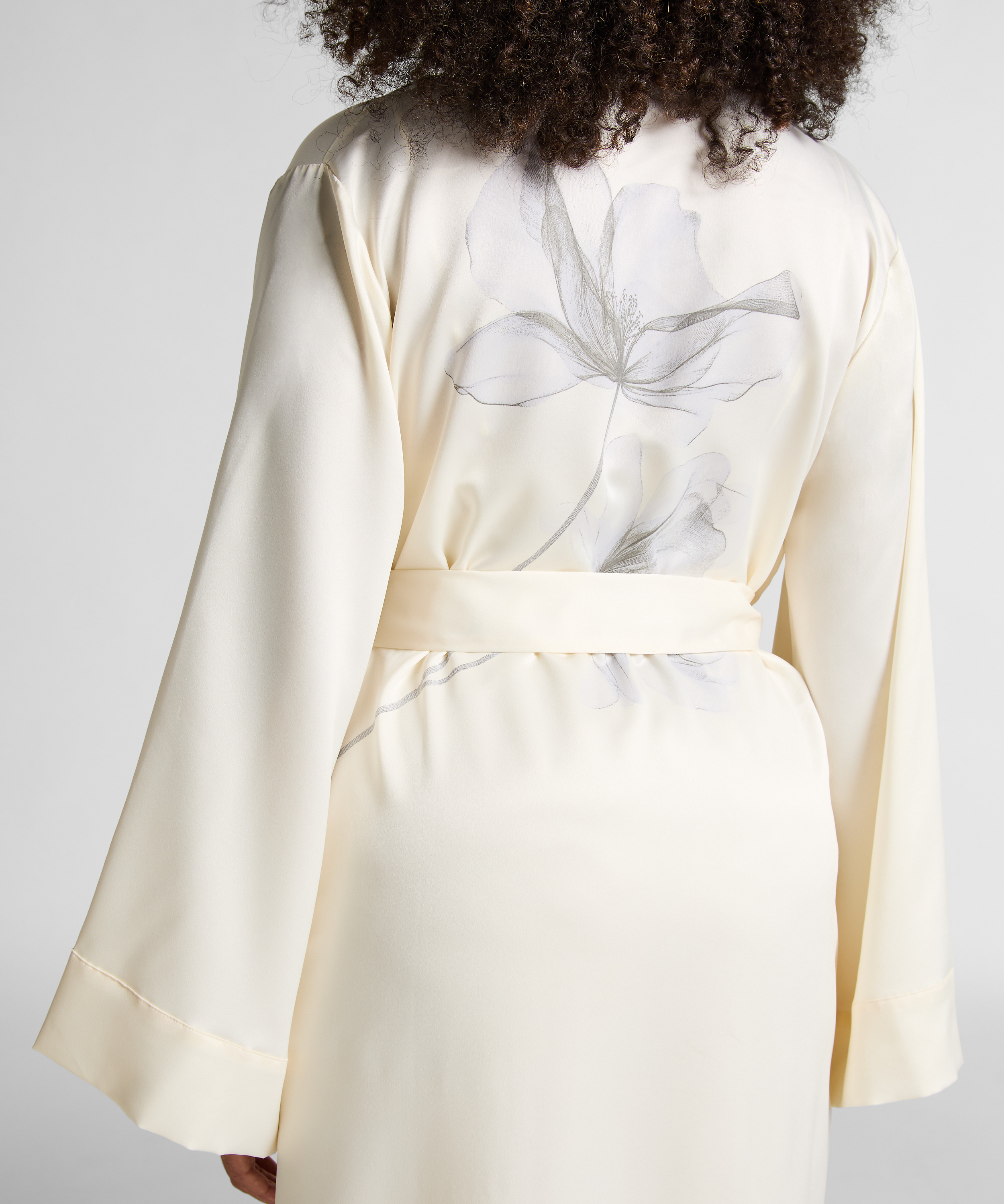 Floral lang satin kimono, Hvid, main