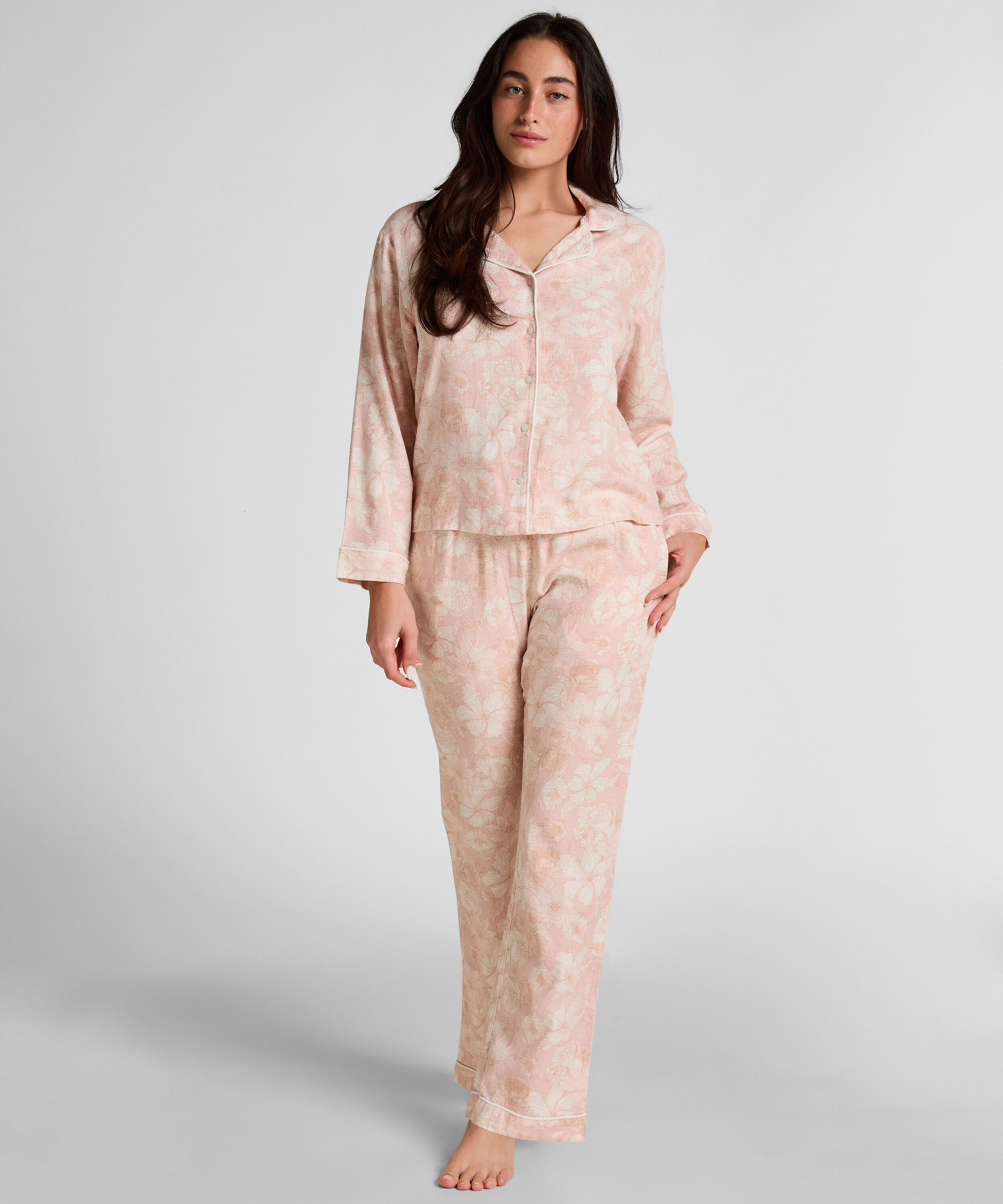 Hør Pyjamasjakke med Blomsterprint