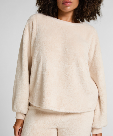 Langærmet top i blød fleece, Beige