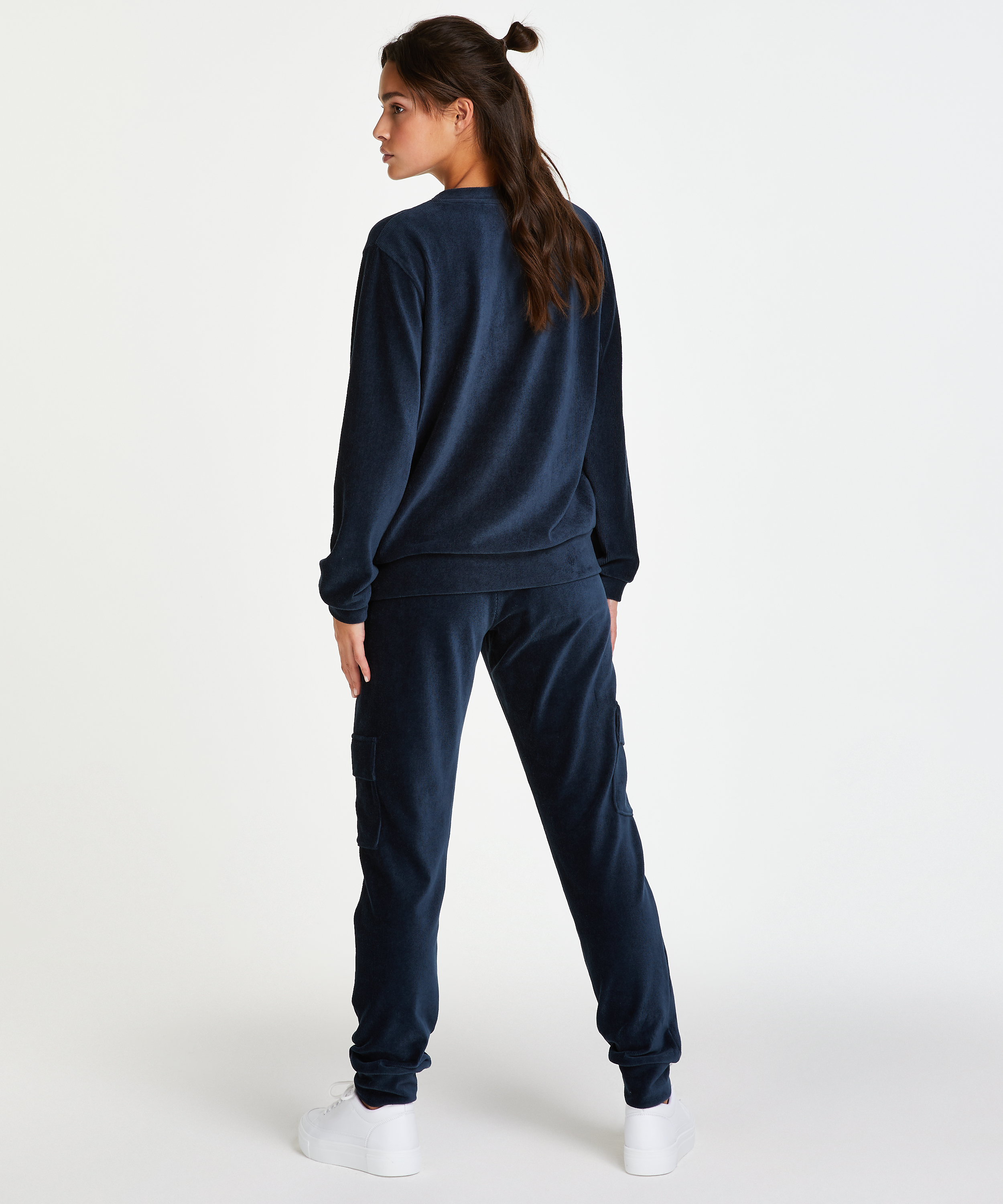 Top velour lange &aelig;rmer, Bl&aring;, main